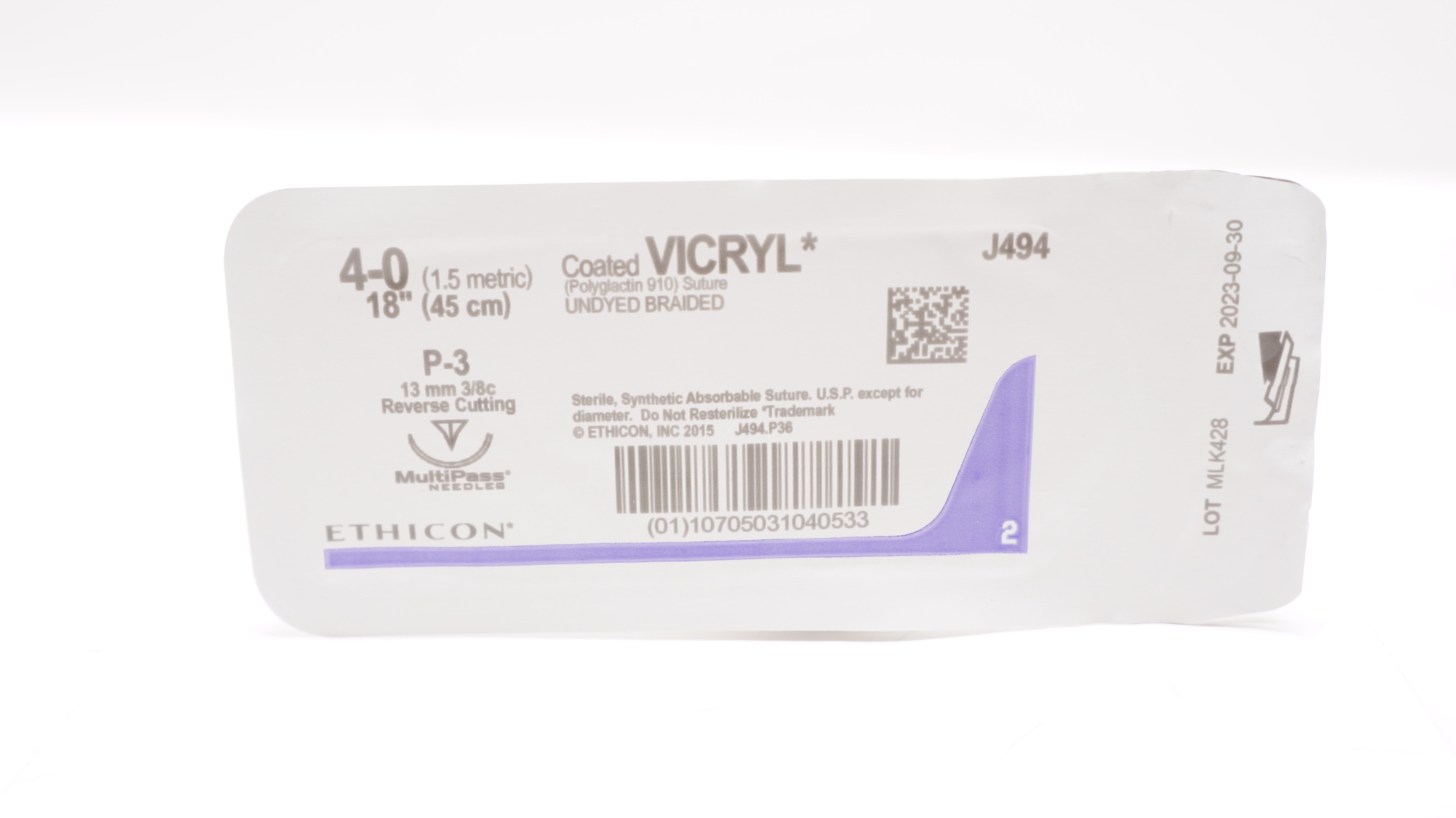 Ethicon J494 4-0 VICRYL, P-3, 13mm 3/8c, 18inch (x)
