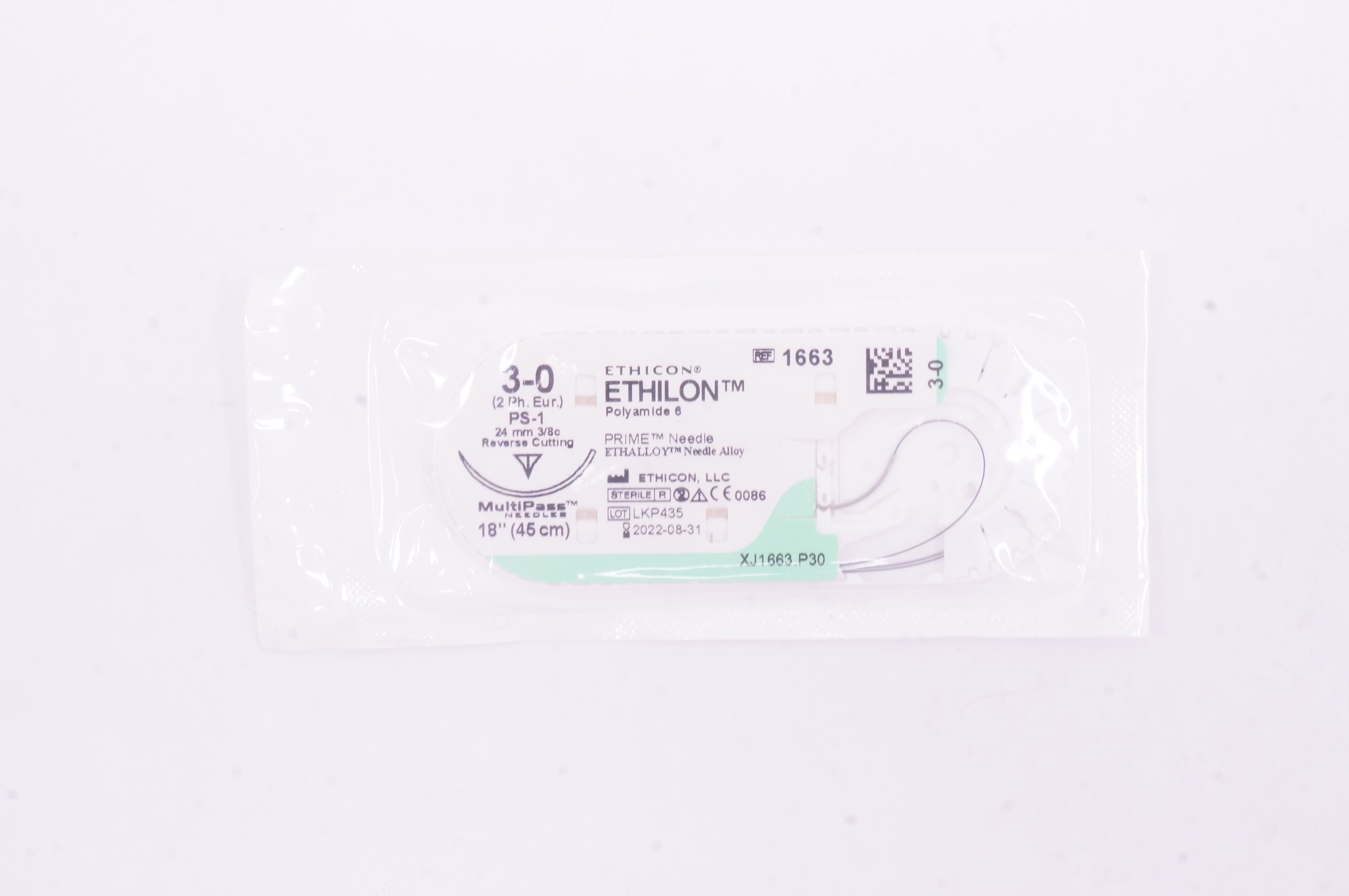 Ethicon 1663 3-0 Ethilon Polyamide 6 PS-1 24mm 3/8c Reverse Cutting 18 inch
