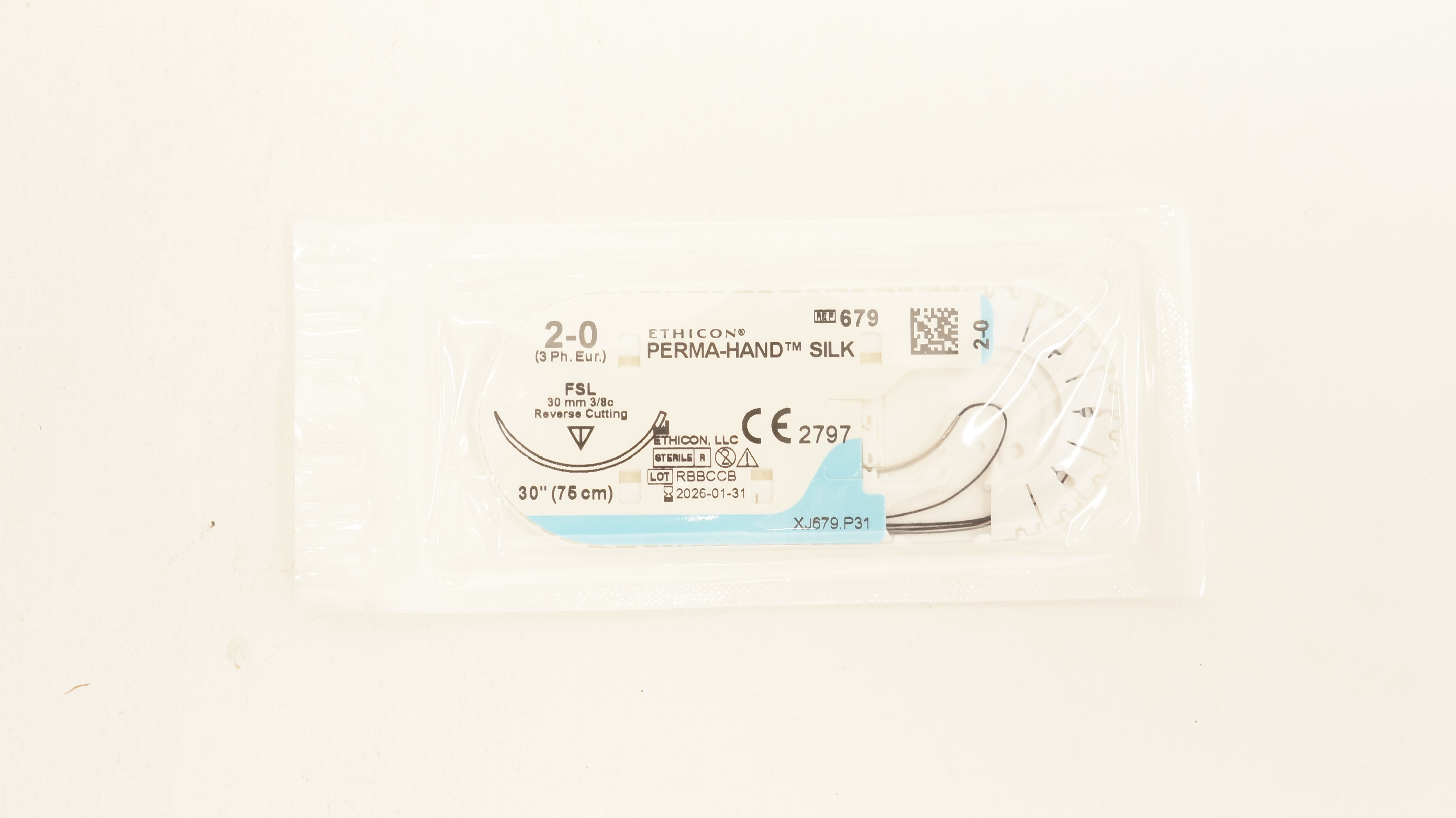 Ethicon 679 2-0 Perma-Hand Silk FSL 30mm 3/8c Reverse Cutting, 30inch