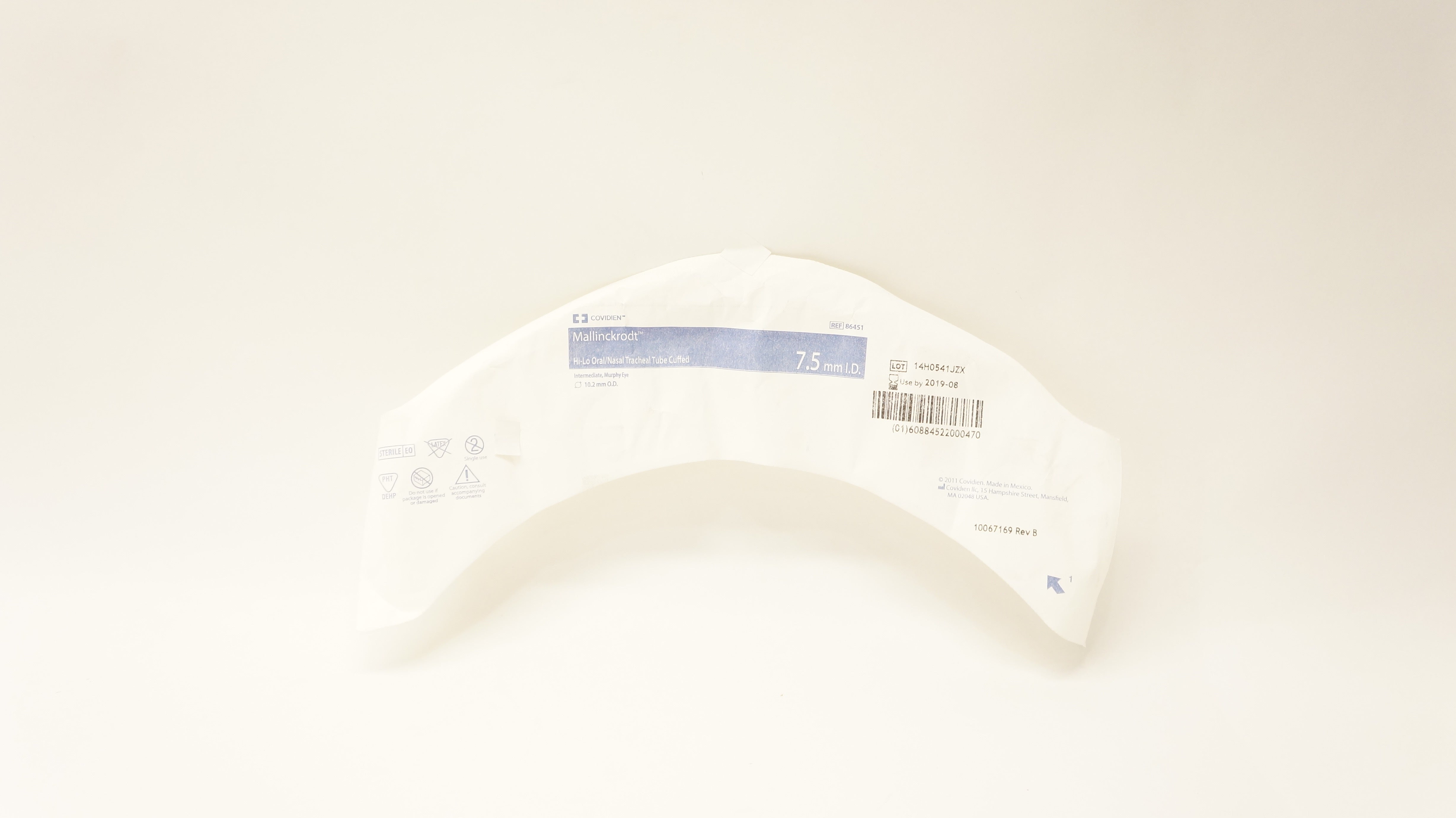 Covidien 86451 Mallinckrodt Hi-Lo Oral/Nasal Tracheal Tube Cuffed 7.5x10.2mm