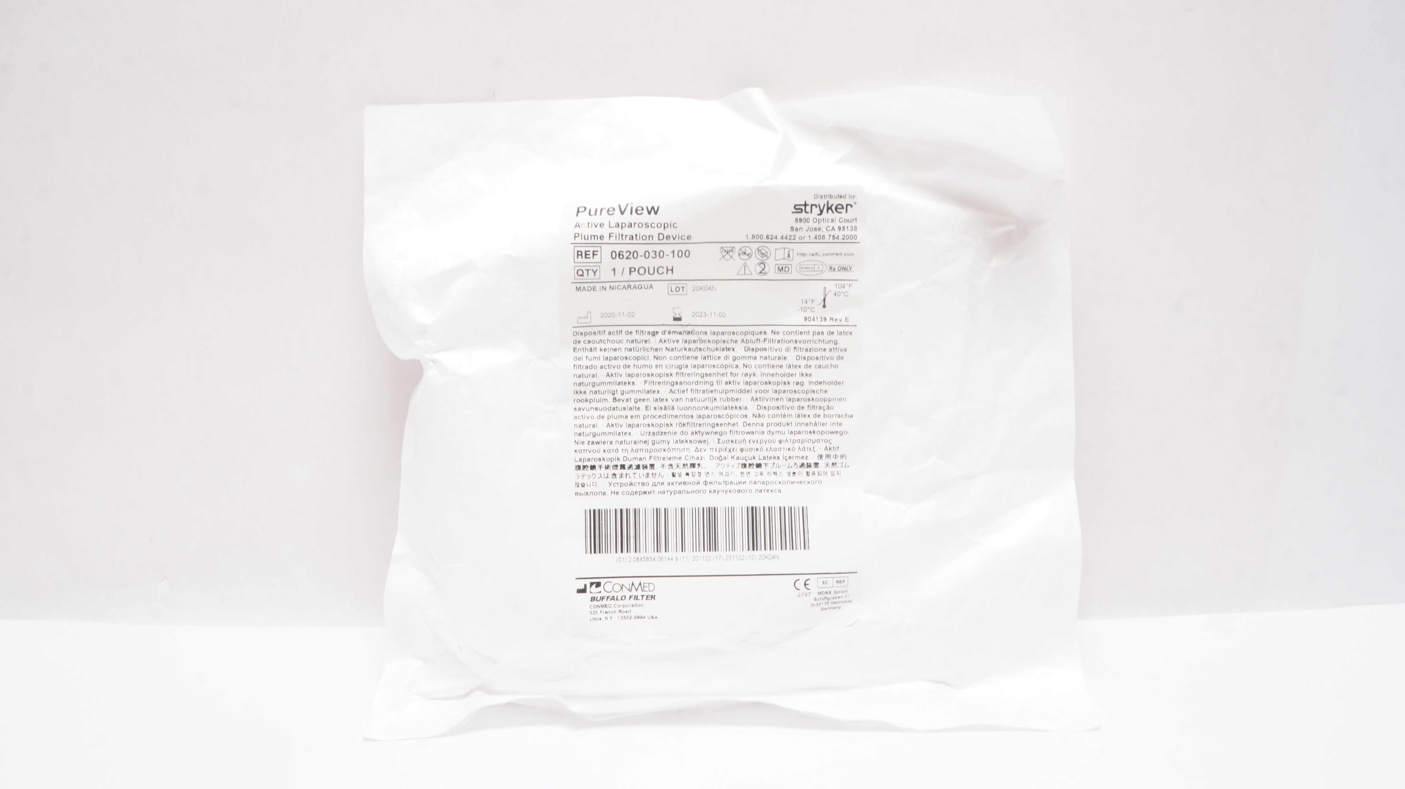 Stryker 0620-030-100 PureView Active Laparoscopic Plume Filtration Device