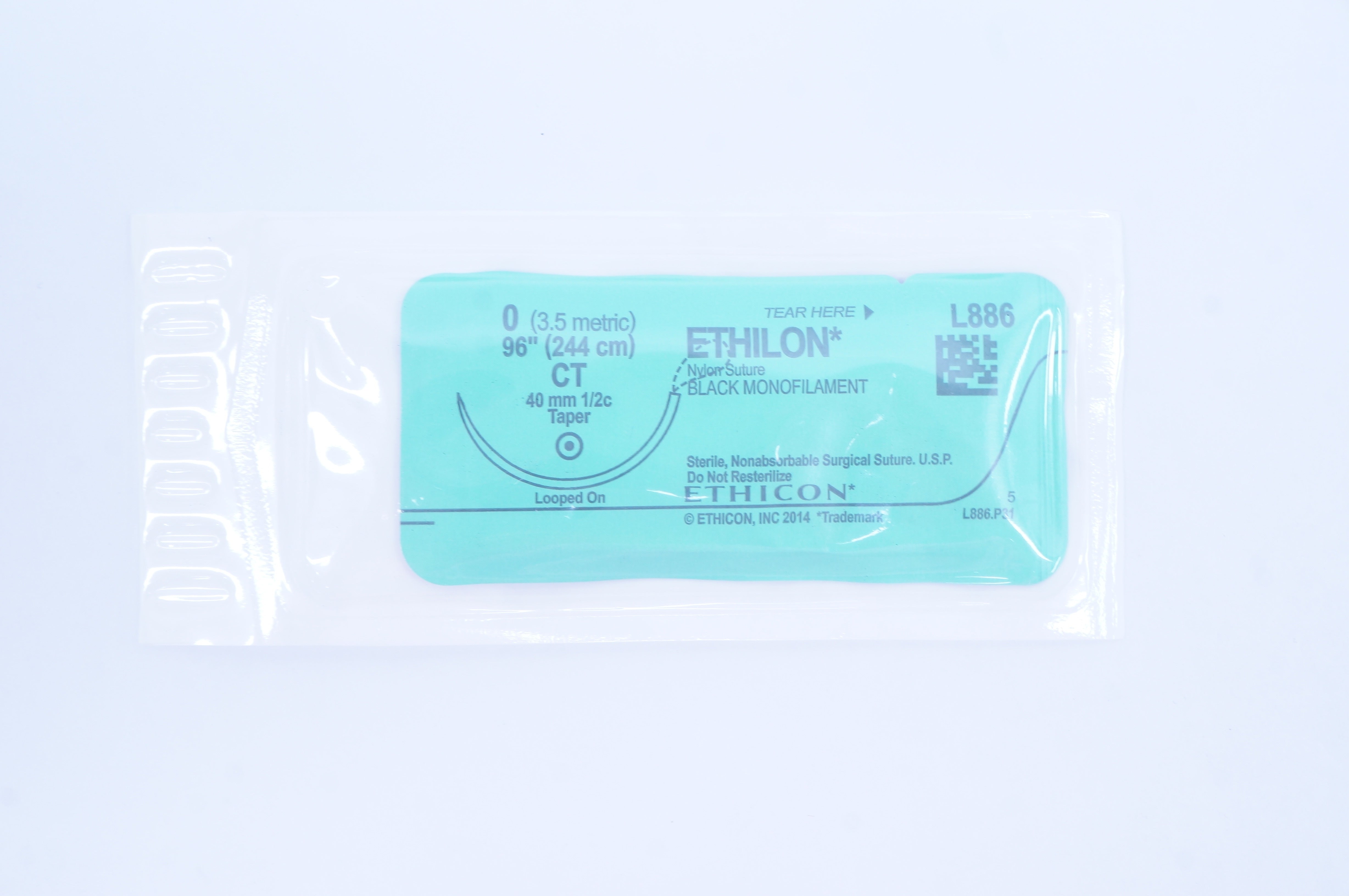 Ethicon 886 0 ETHILON CT 40mm 1/2c, Taper, 96inch (x)