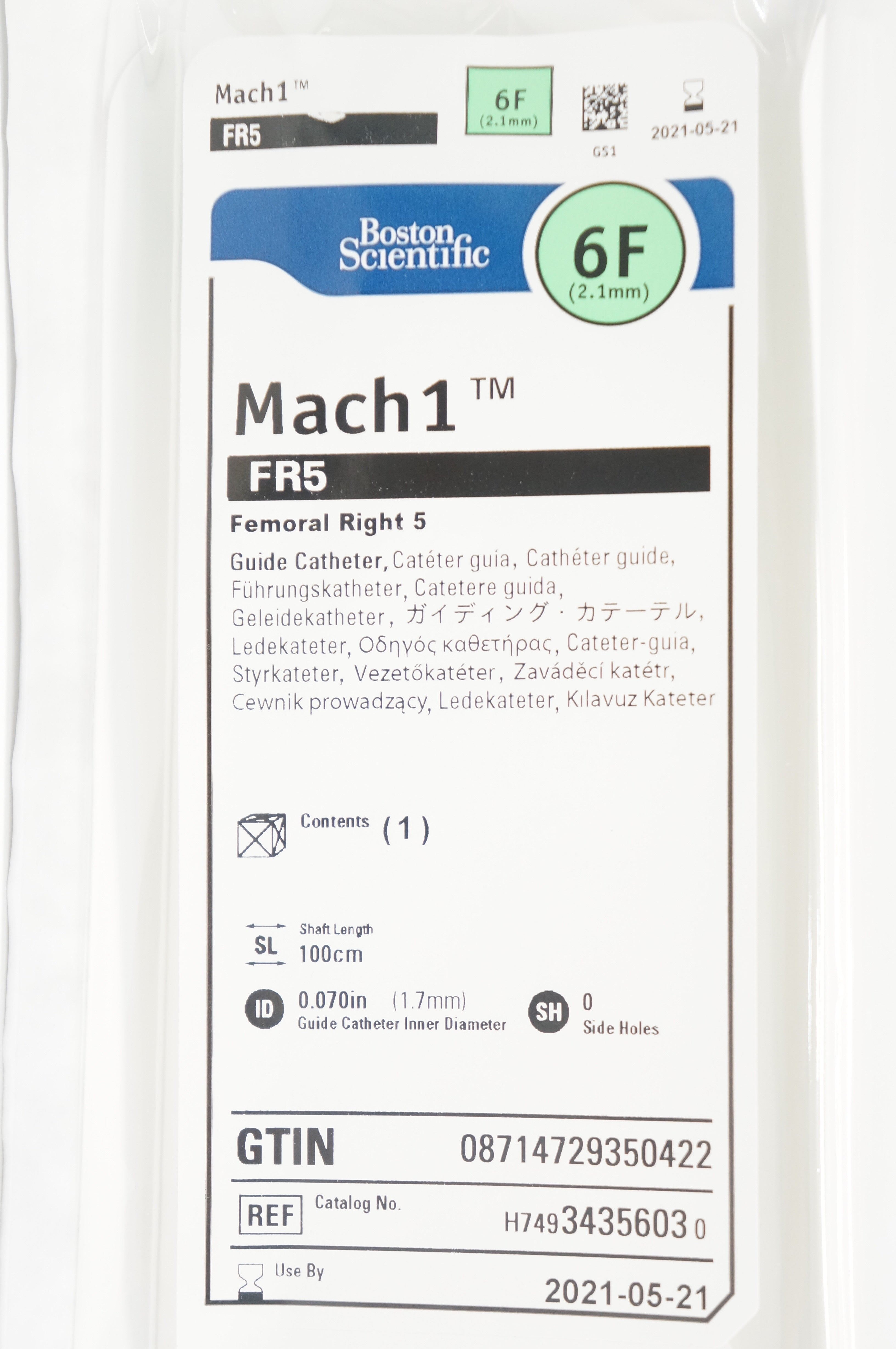 Boston Scientific H74934356030 Mach1 FR5 Guide Cath. 6F x 100cm x 0.070inch (x)