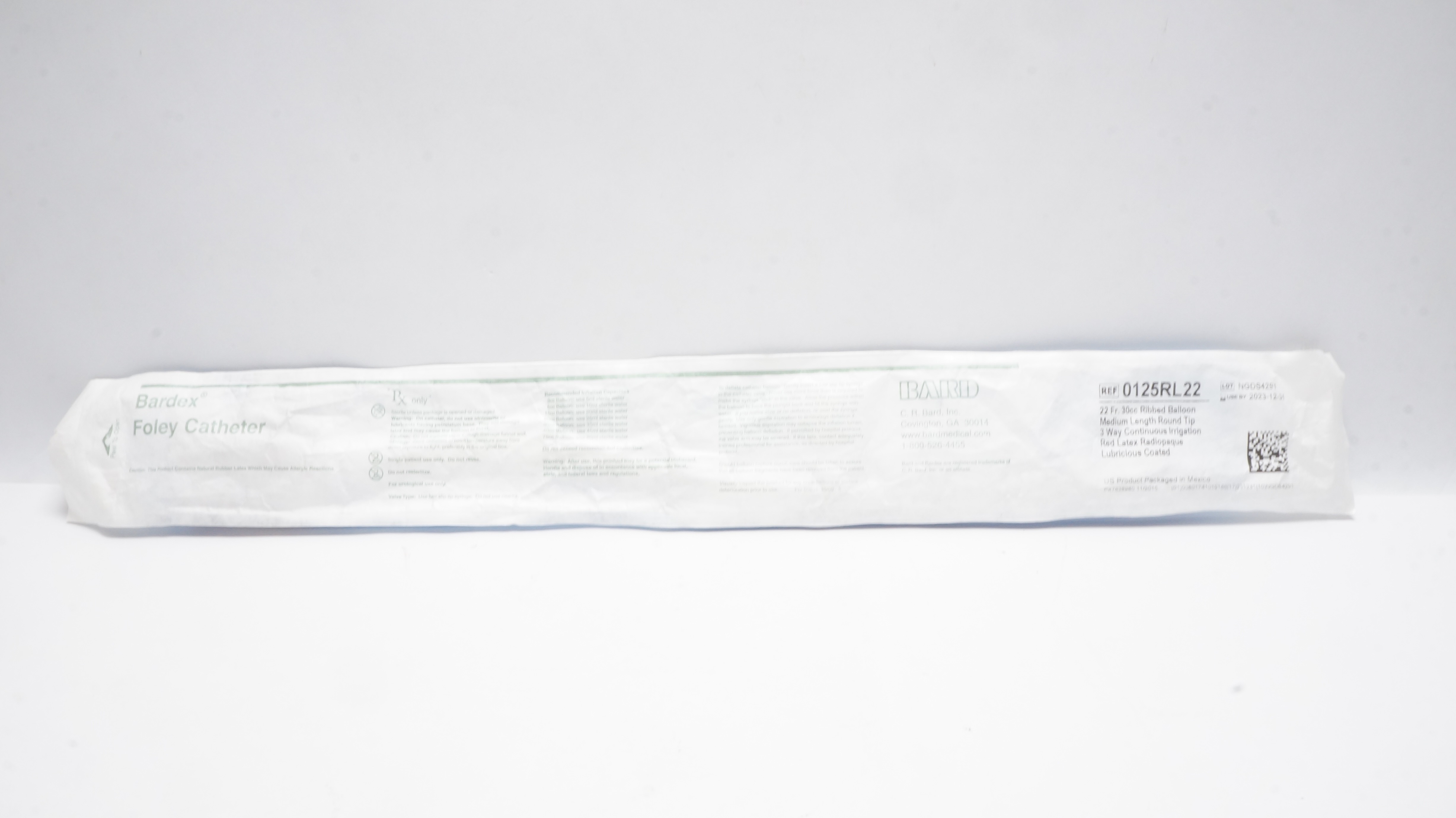 Bard 0125RL22 Bardex I.C Foley Cath. 22 Fr 30cc Ribbed Balloon (x)