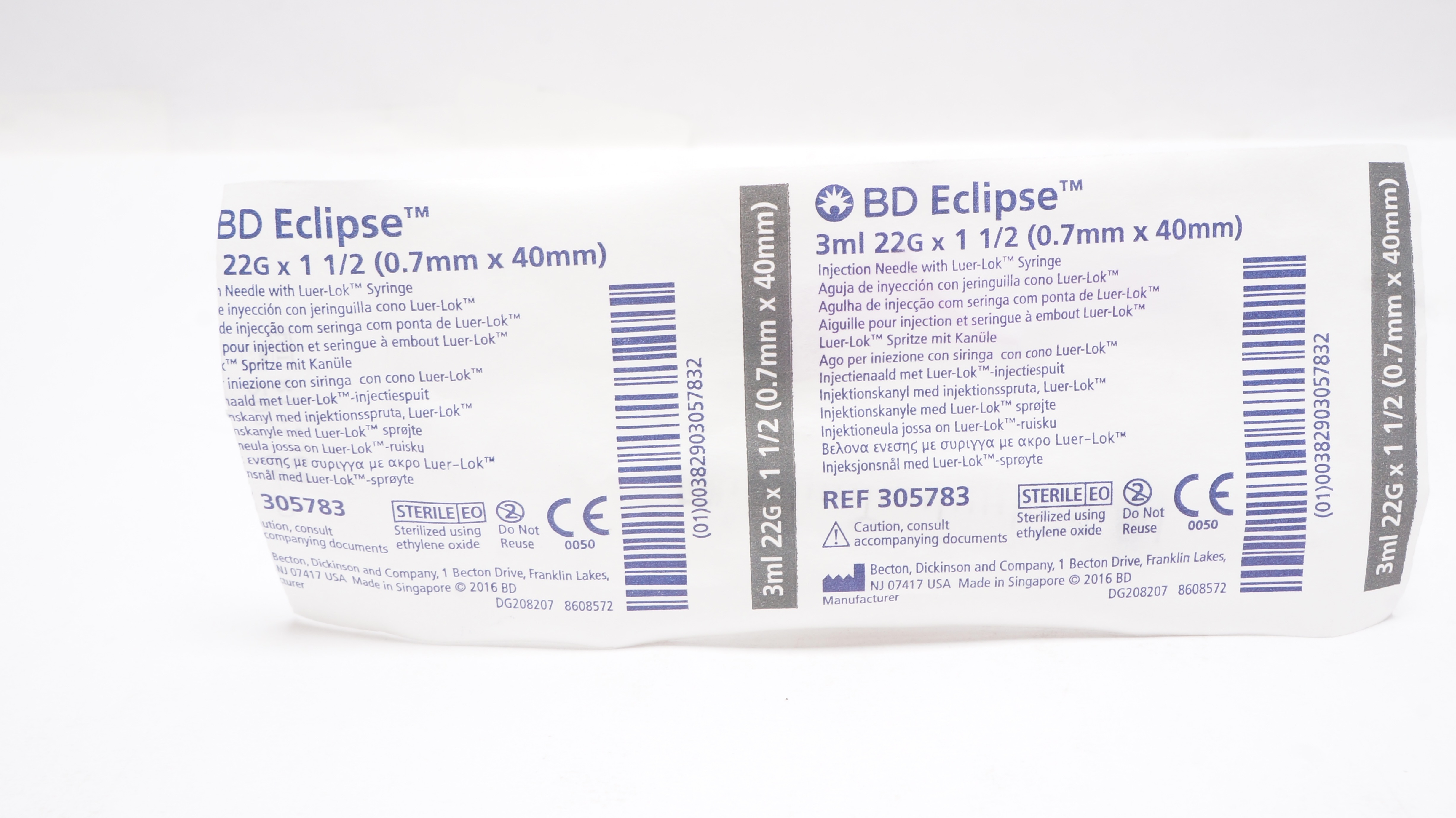 BD 305783 Eclipse Injection Ndle. w/Luer-Lok Syringe 3mL, 22G x 1-1/2inch (x)