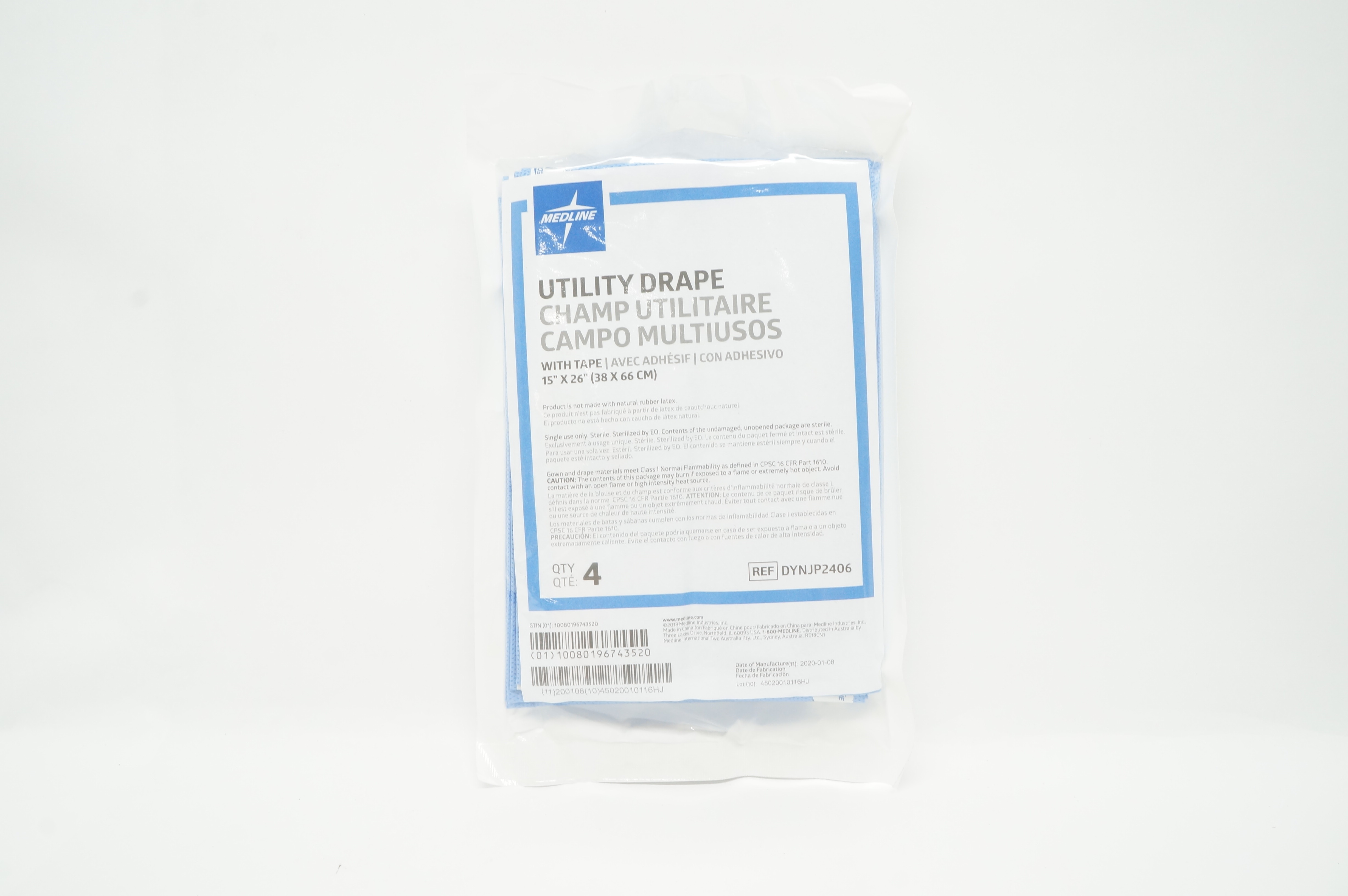 Medline DYNJP2406 Utility Drape with Tape 15 inch x 26 inch - Pack of 4
