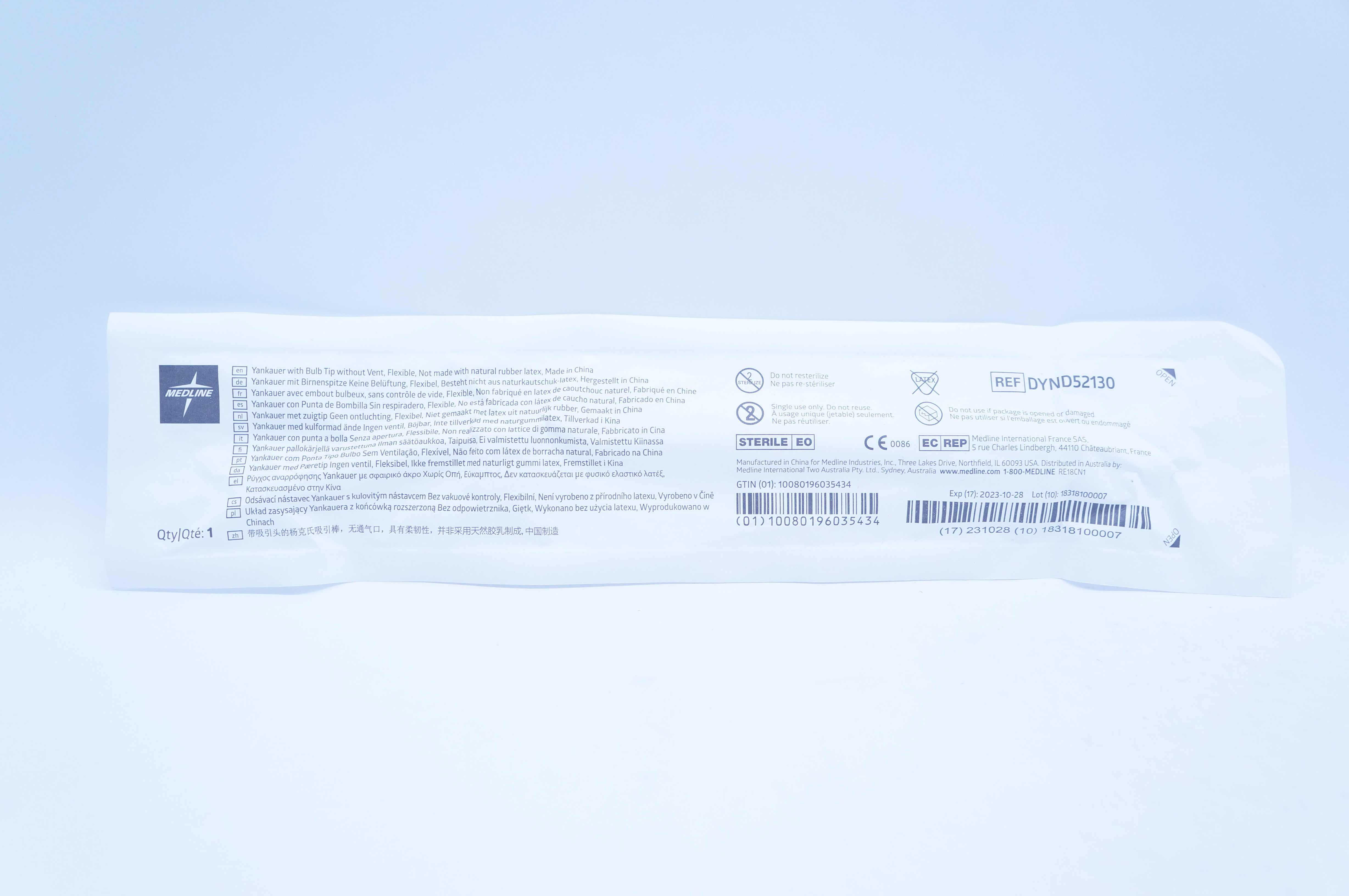 Medline DYND52130 Yankauer With Bulb Tip Without Vent, Flexible