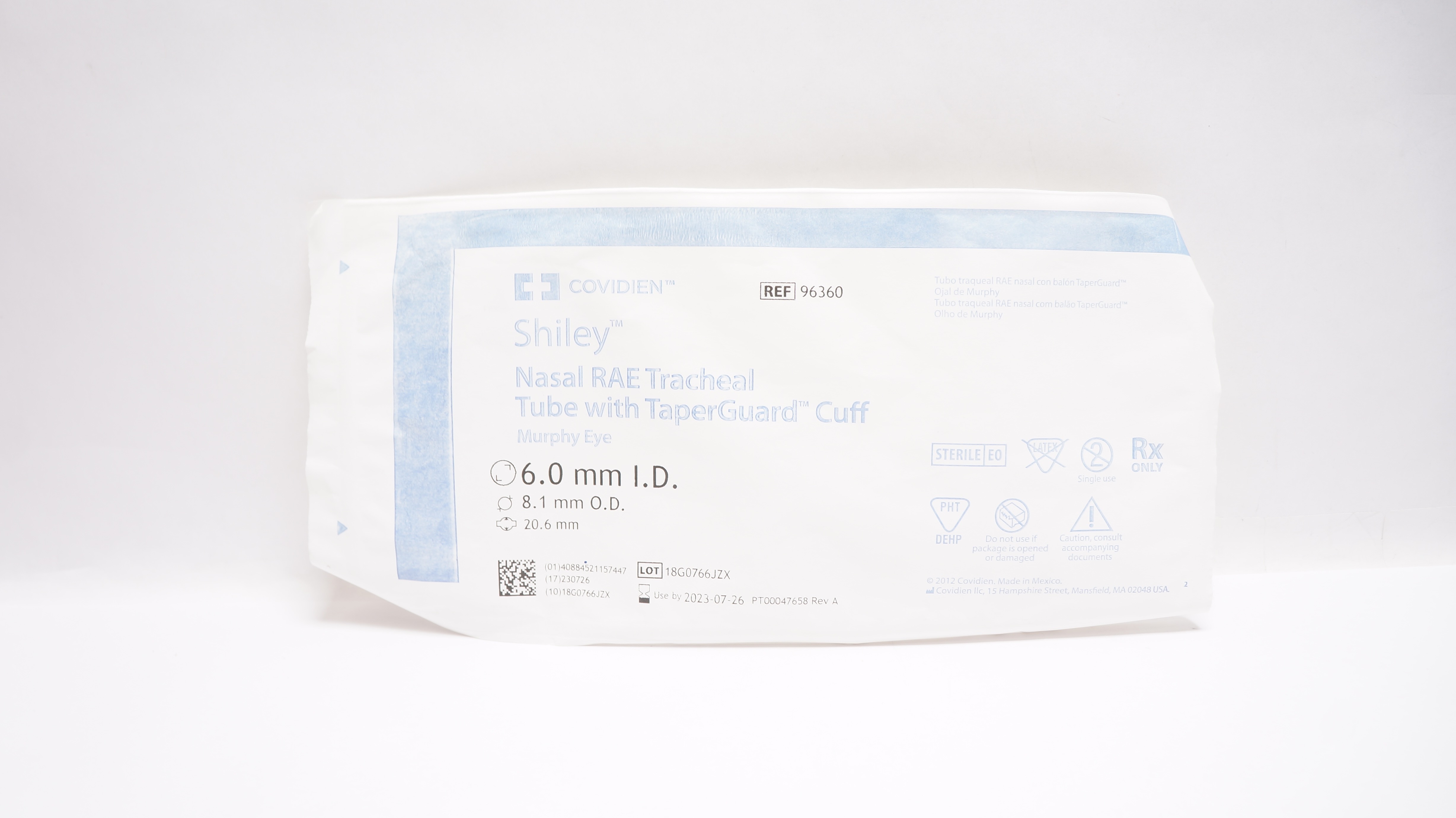 Covidien 96360 Shiley Nasal RAE Tracheal Tube TaperGuard Cuff 6x8.1mm (x)