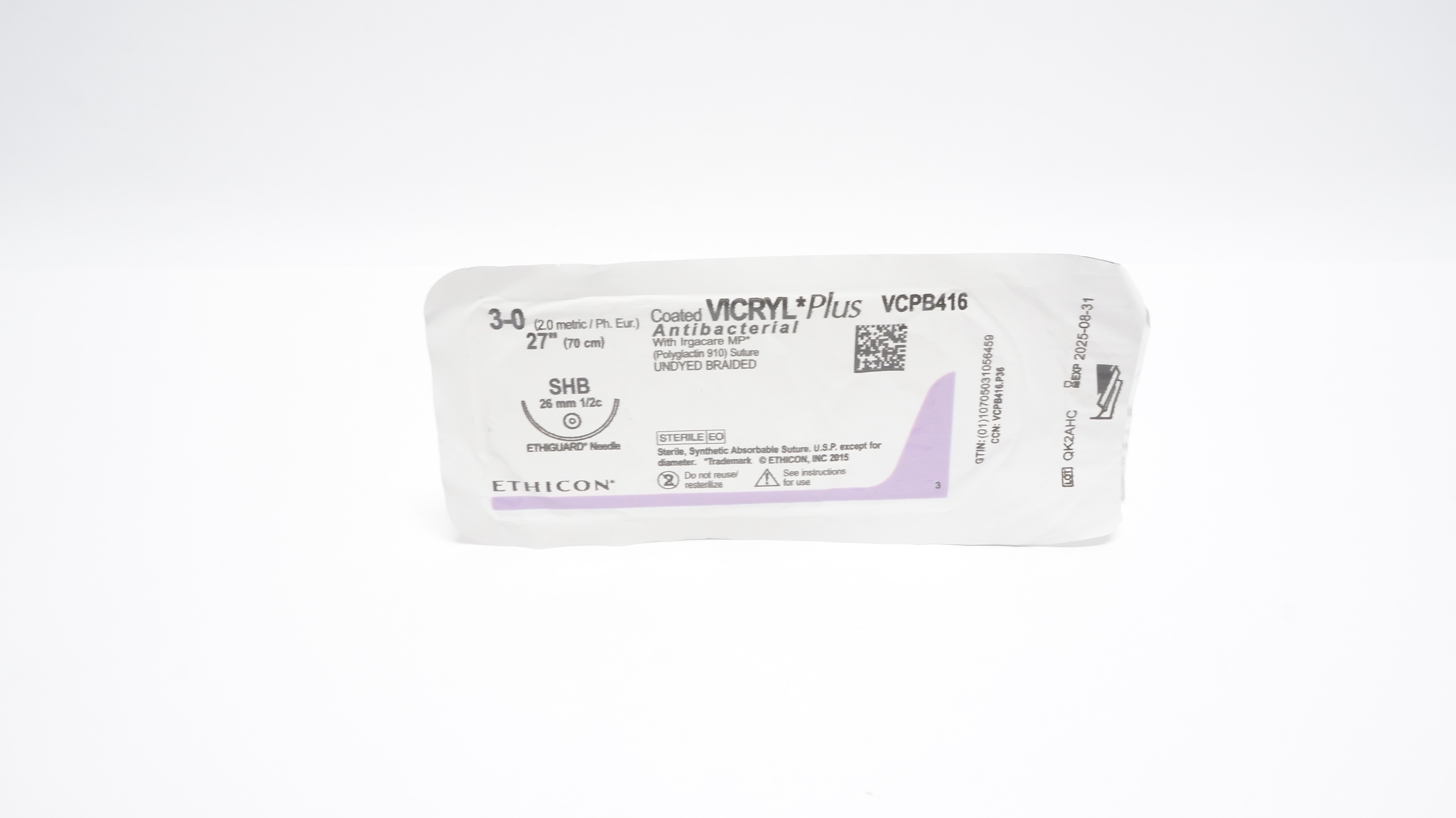 Ethicon VCPB416 3-0 Coated VICRYL Plus 27in Stre. SFB 26mm 1/2c Ndle. (x)