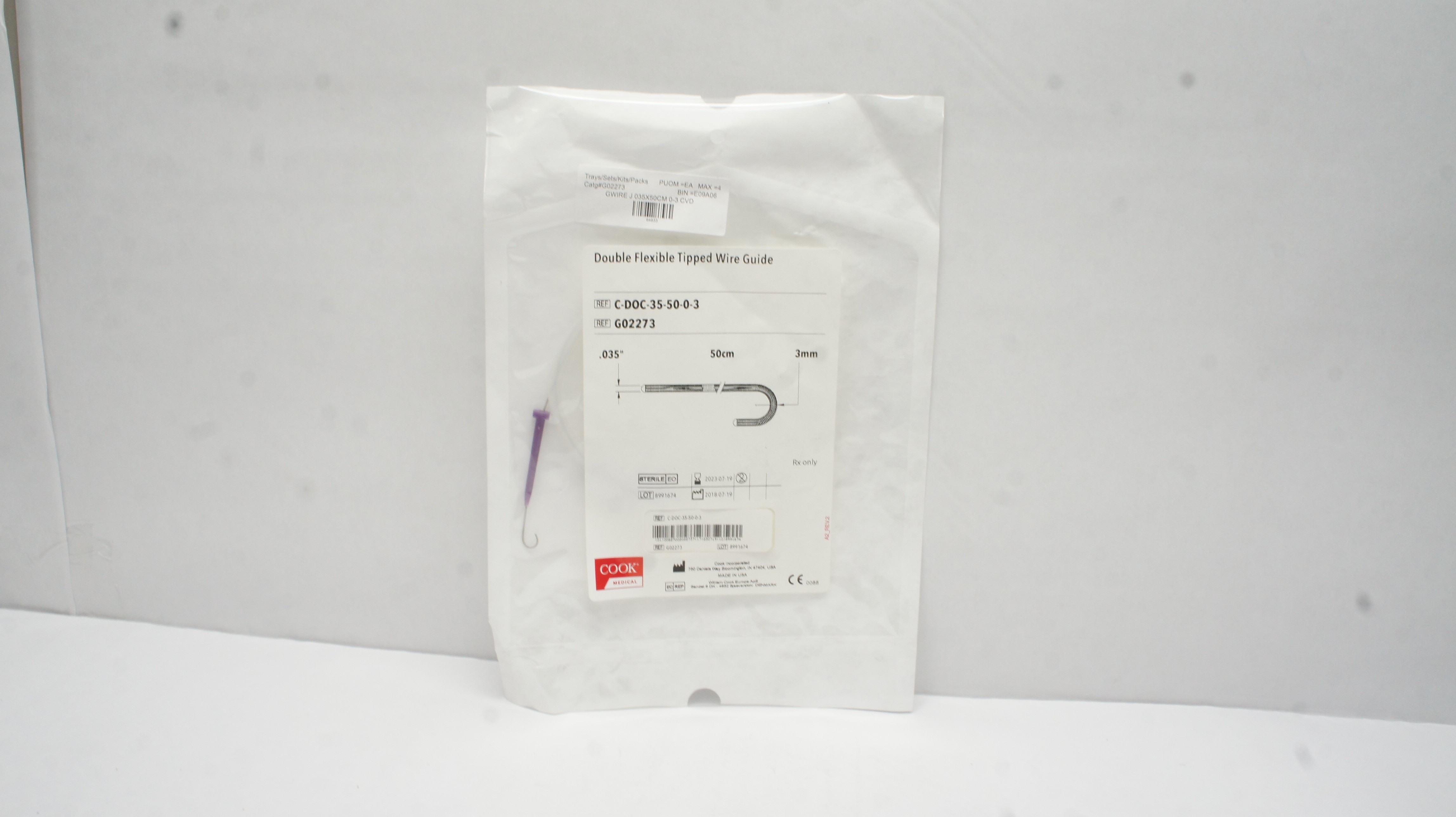 Cook Medical G02273 Double Flexible Tipped Wire Guide .035inch x 50cm x 3mm (x)