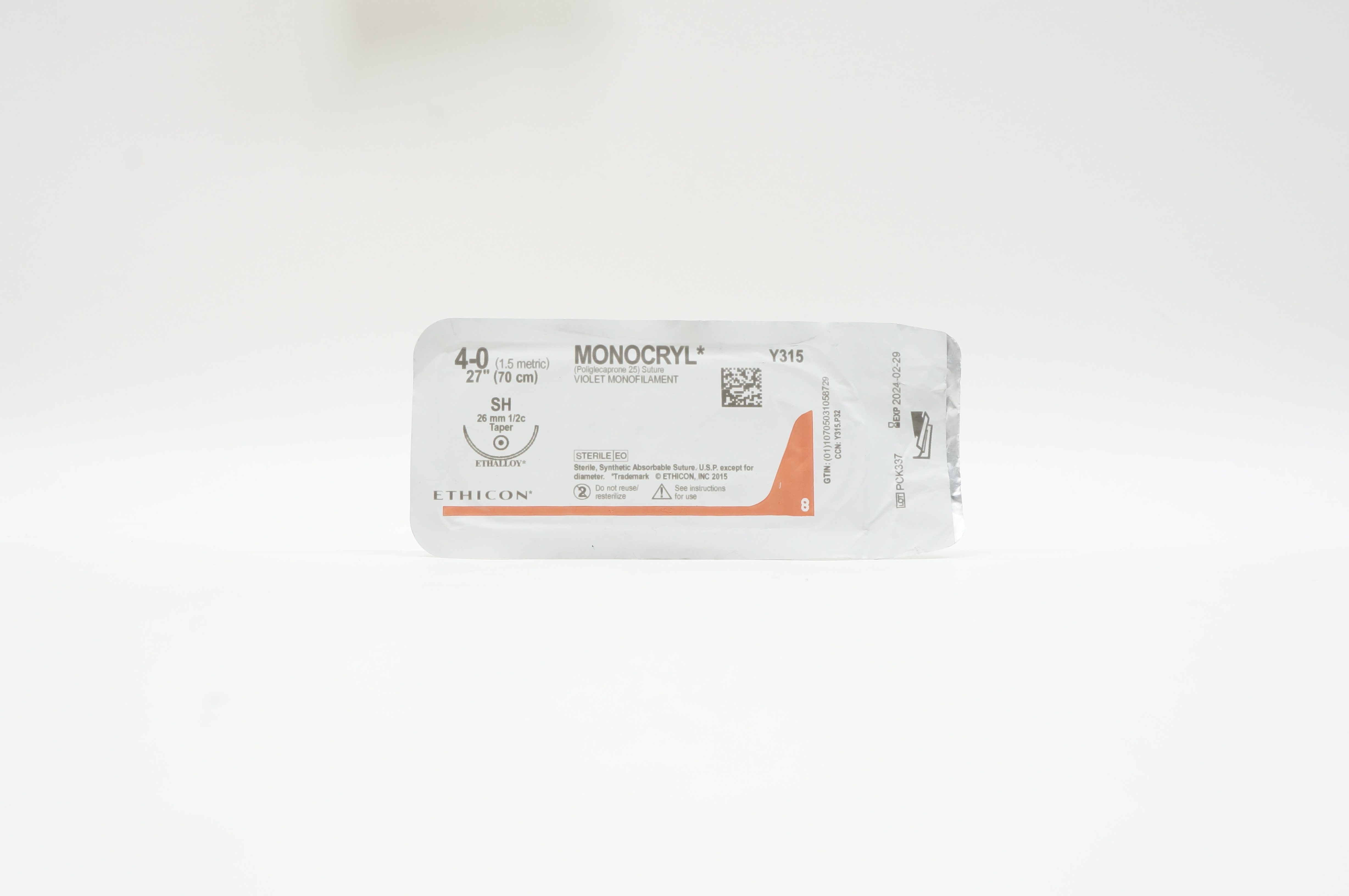 Ethicon Y315 4-0 MONOCRYL, SH, 26mm 1/2c Taper, 27inch