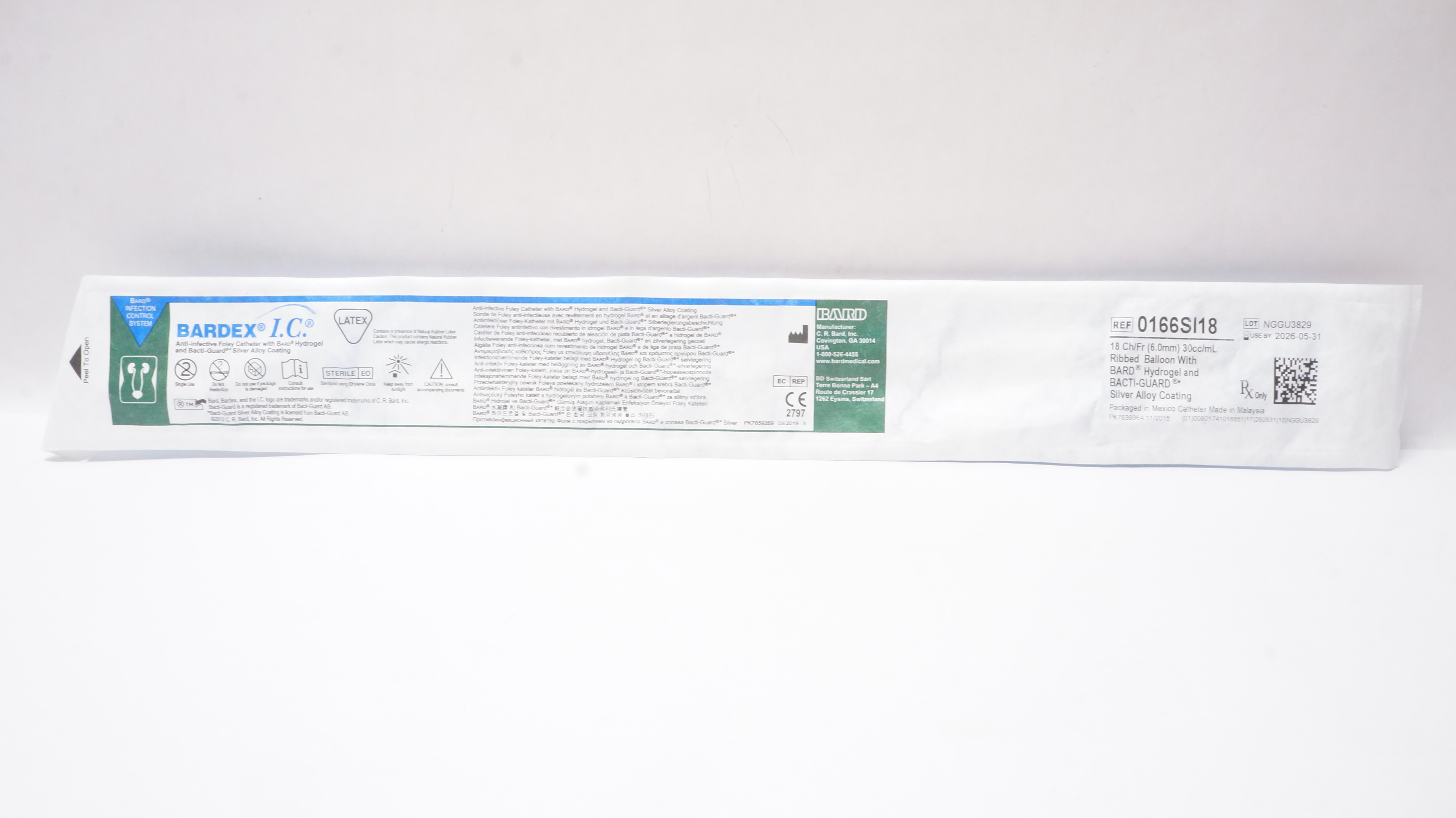 Bard 0166SI18 Bardex I.C. Anti-Infective Foley Cath. 18 Ch/Fr 30 cc/mL Balloon