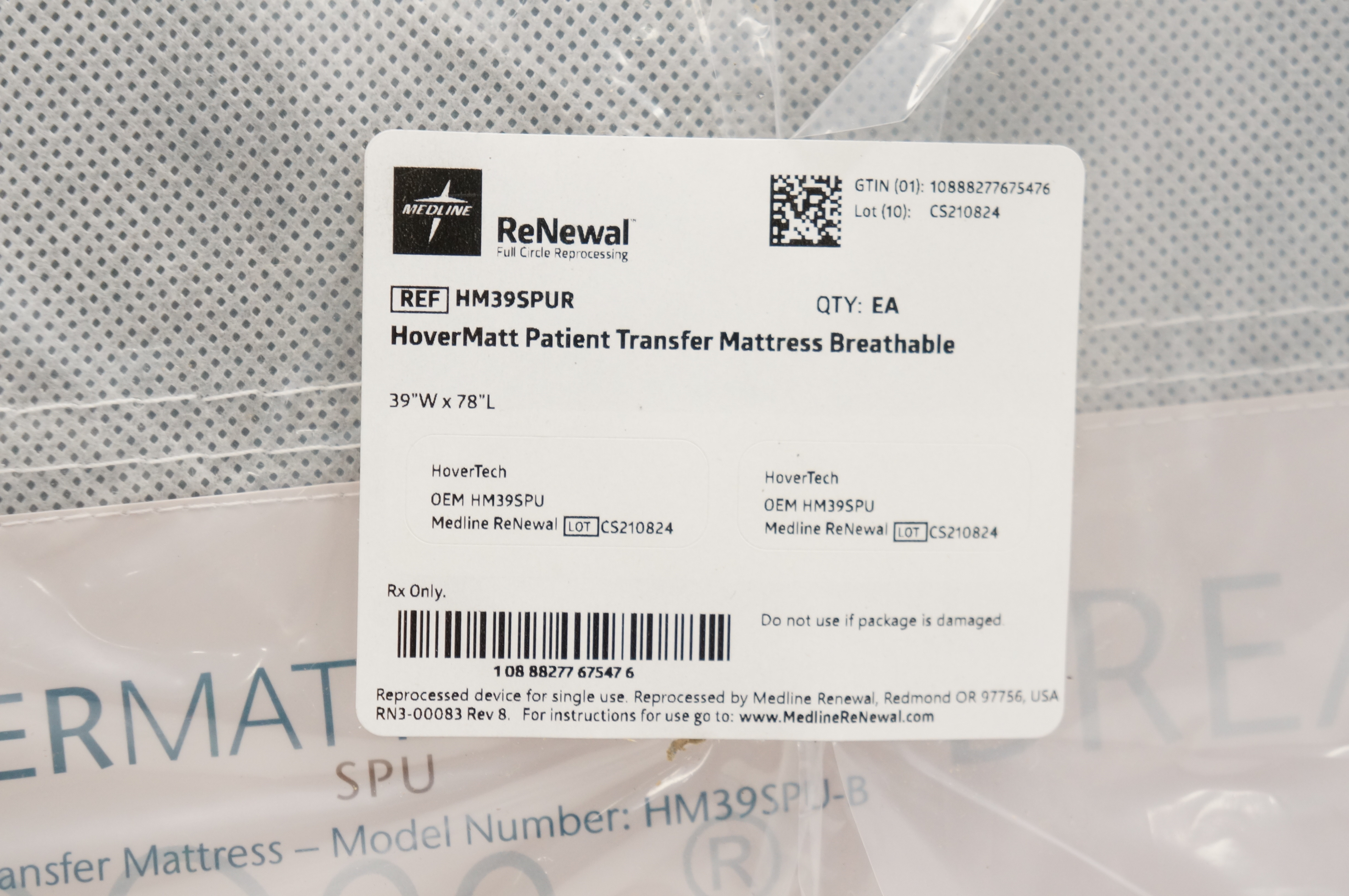 Medline HM39SPUR HoverMatt Patient Transfer Mattress 39 inch x 78 inch