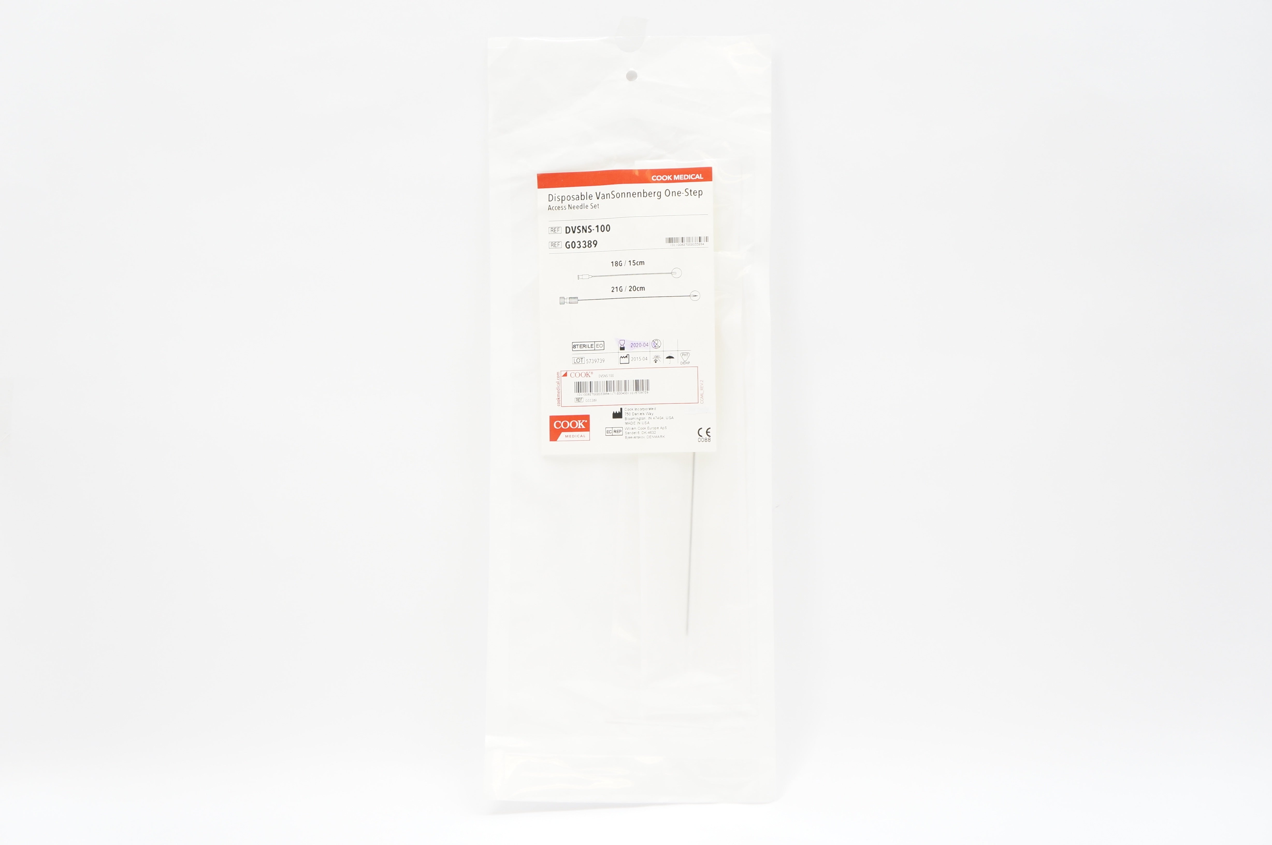 Cook G03389 Disposable VanSonnenberg One-Step Access Ndle Set 18G, 21G (x)
