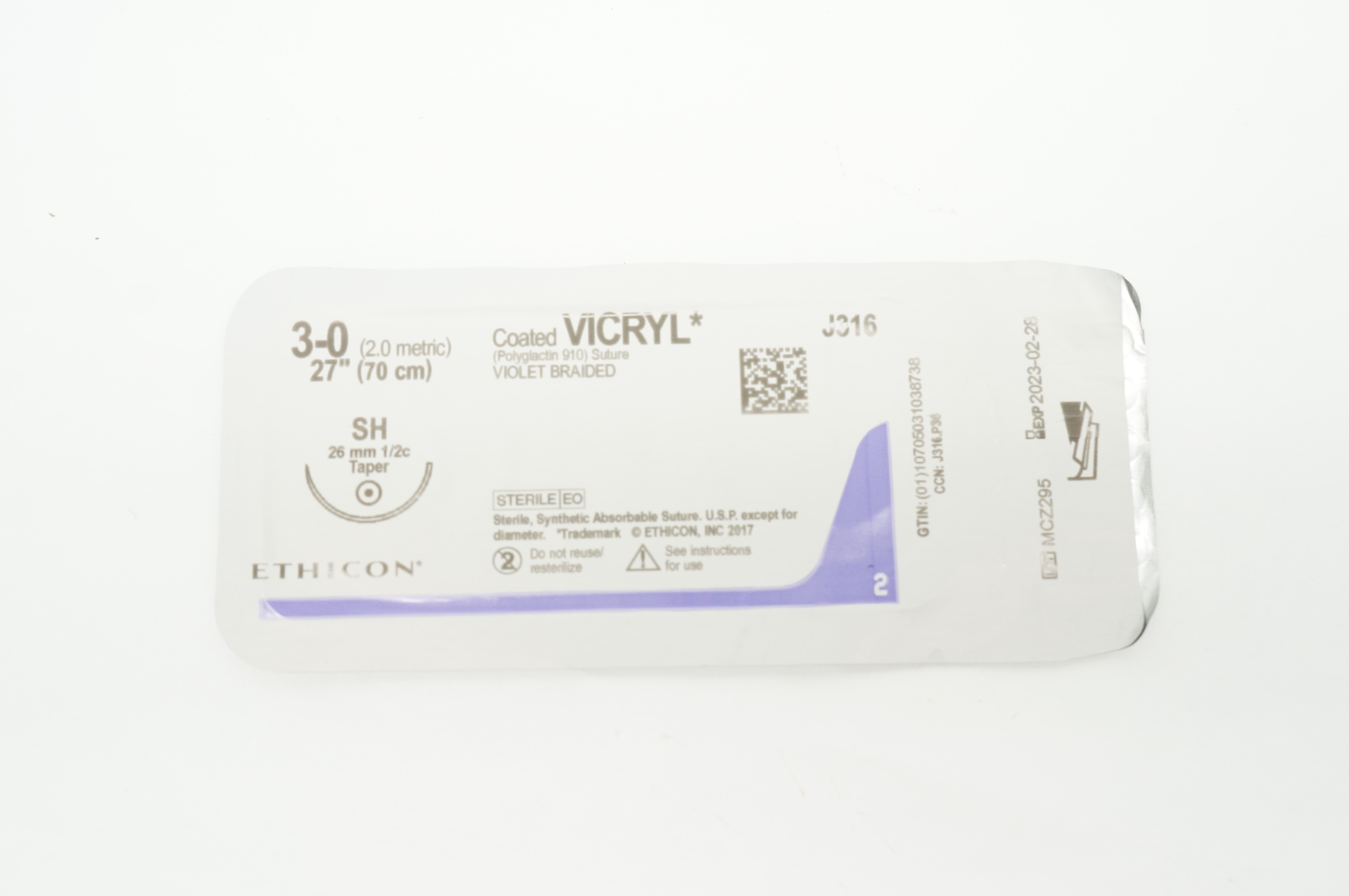 Ethicon J316 3-0 Coated VICRYL Stre SH 26mm 1/2c Taper 27inch