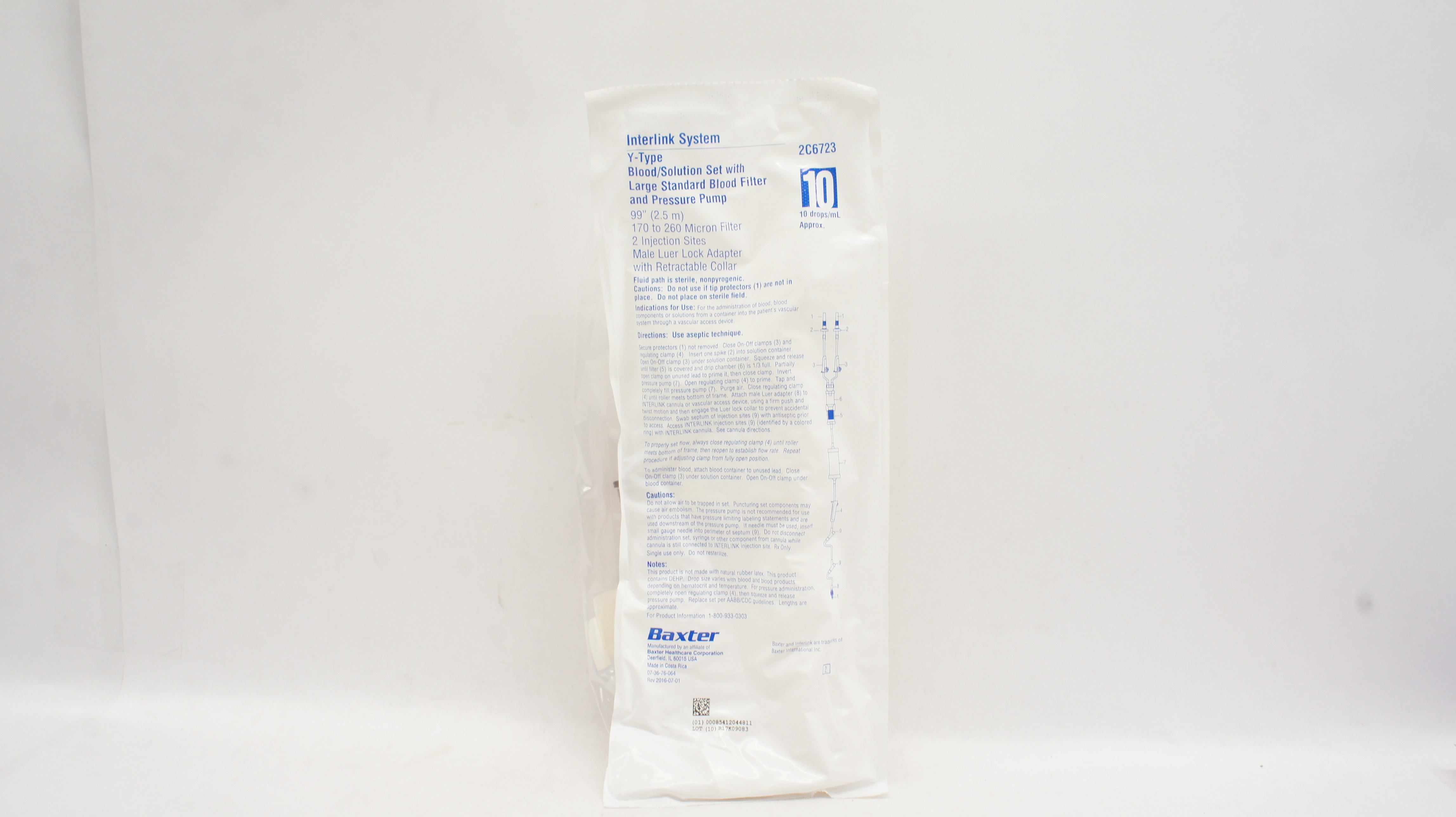 Baxter 2C6723 Interlink System Y-Type Blood/Solution Set W/Blood Filter 99inch