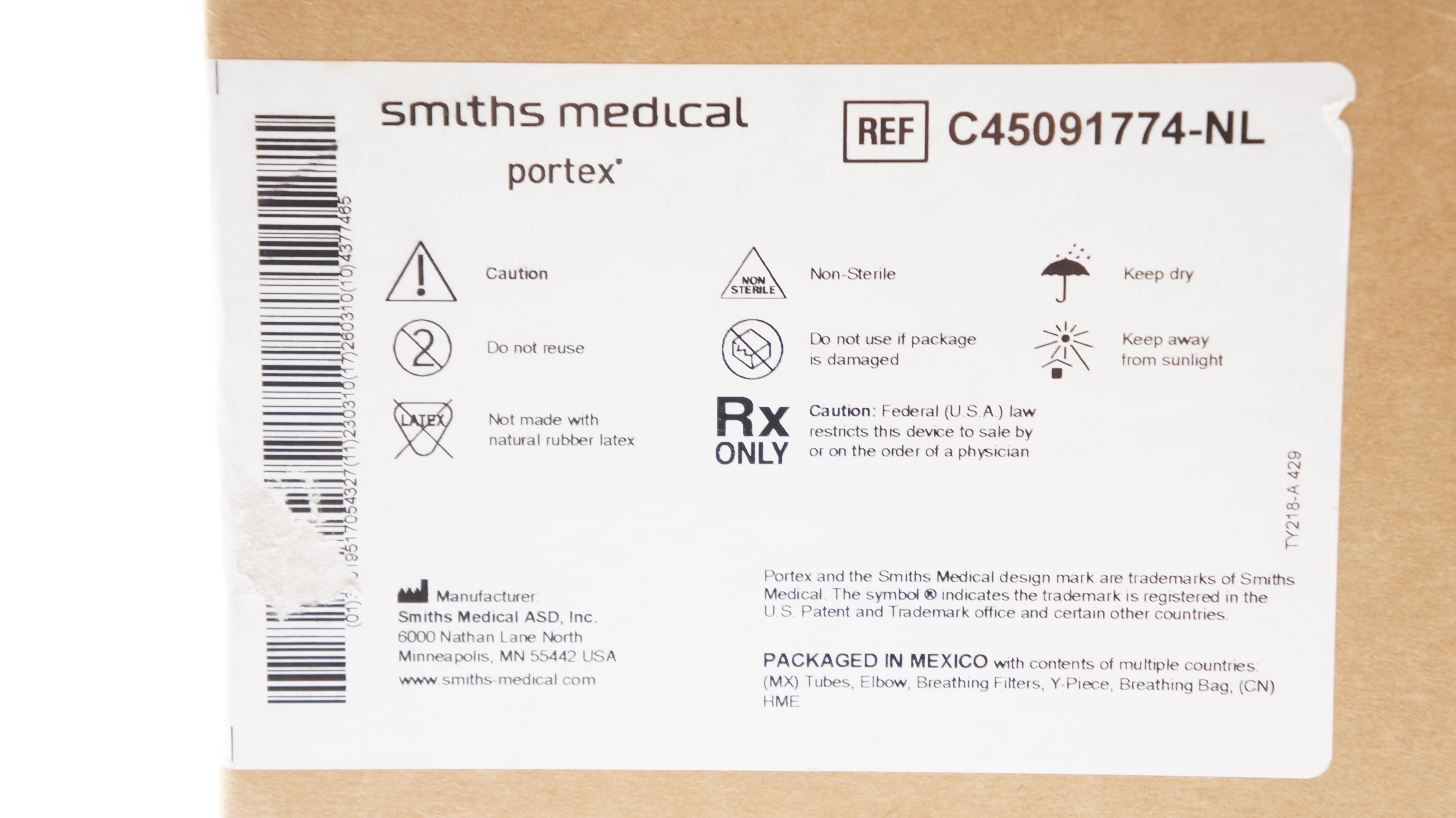 Smiths Medical C45091774-NL Portex Anesthesia Breathing Circuit - Box of 15