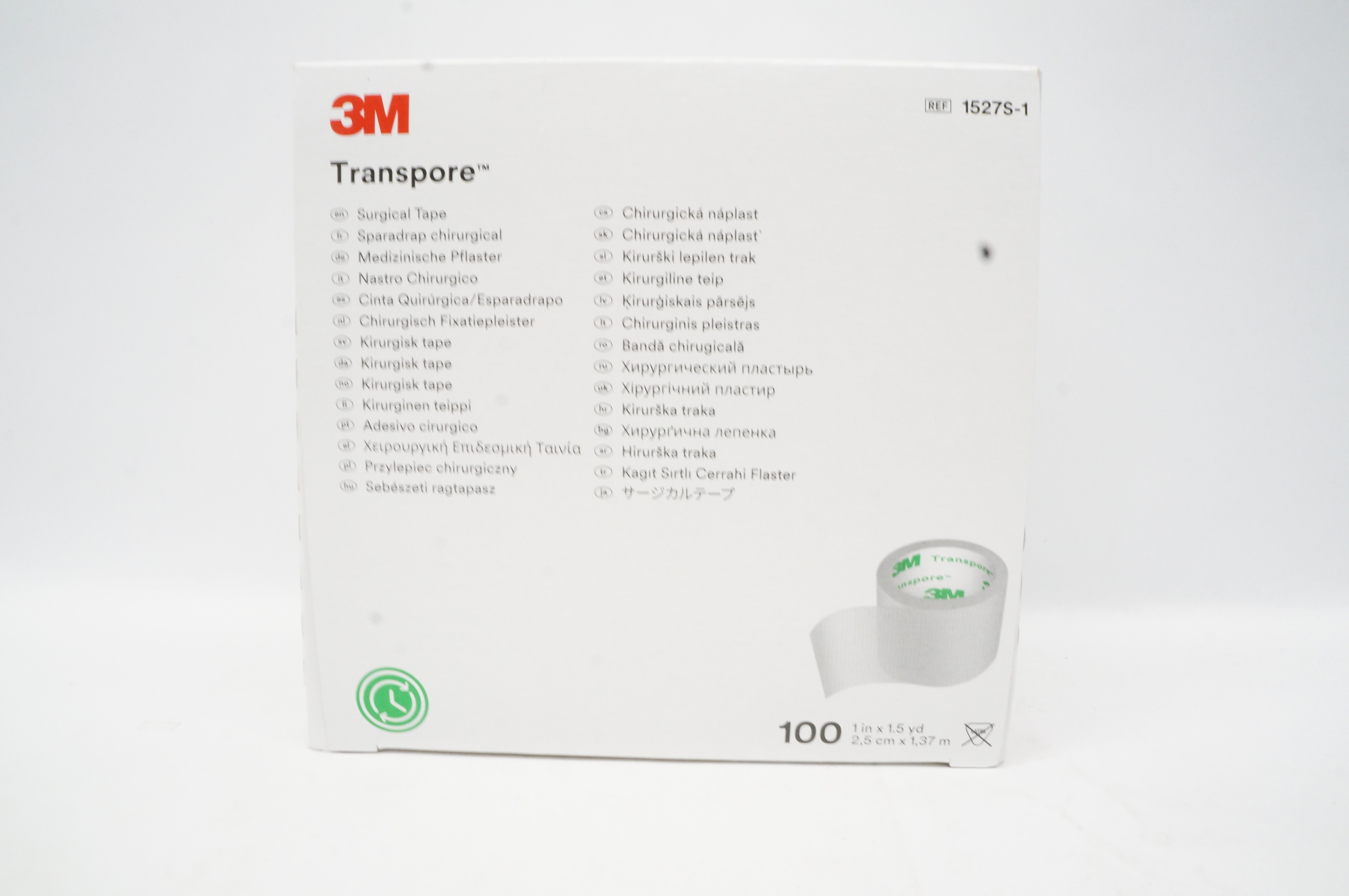 3M 1527S-1 Transpore Surgical Tape 1 inch x 1.5 yd - Box of 100