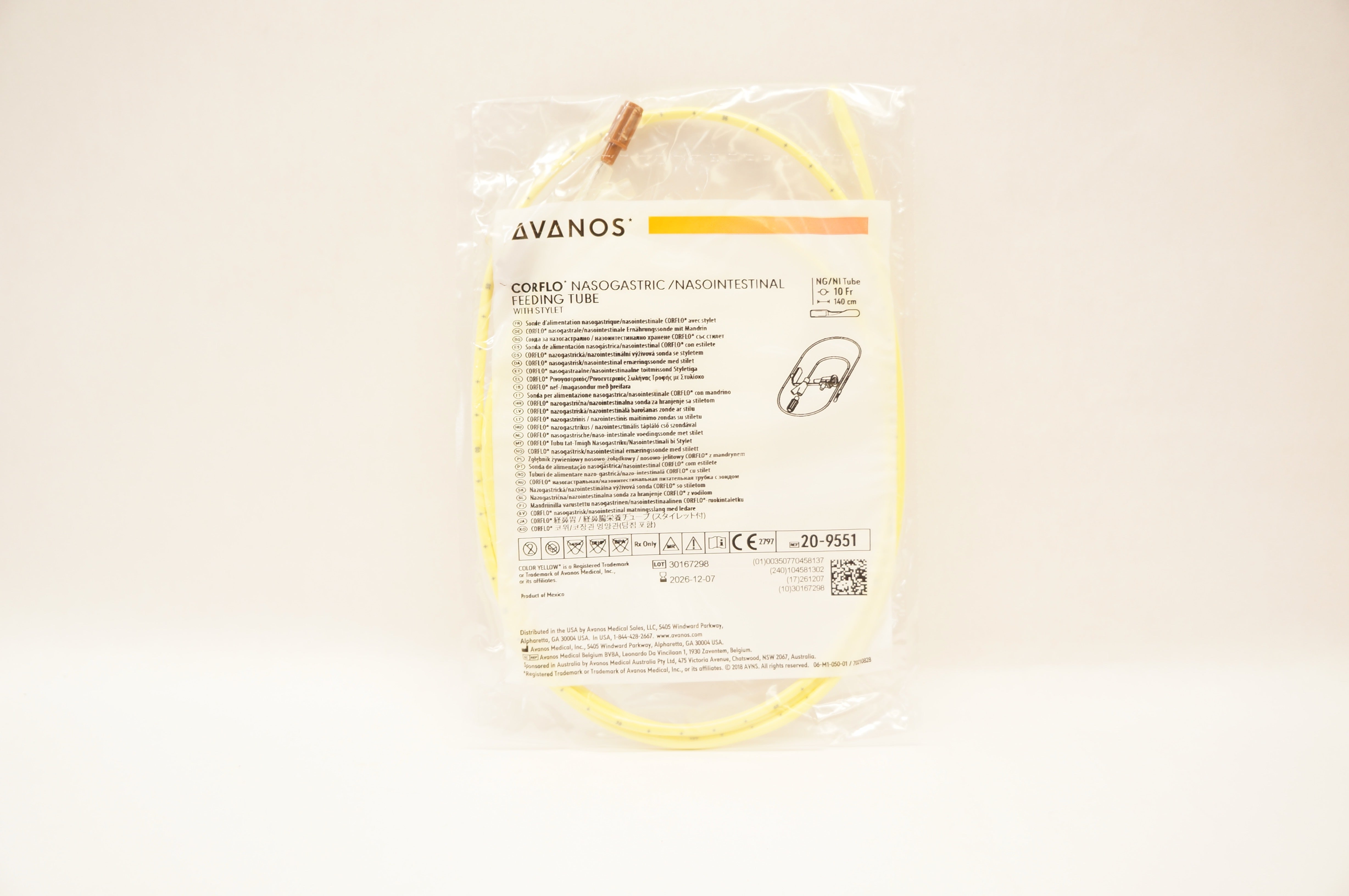 Avanos 20-9551 2 Nasogastric/Nasointestinal Feeding Tube 10 Fr x 140cm