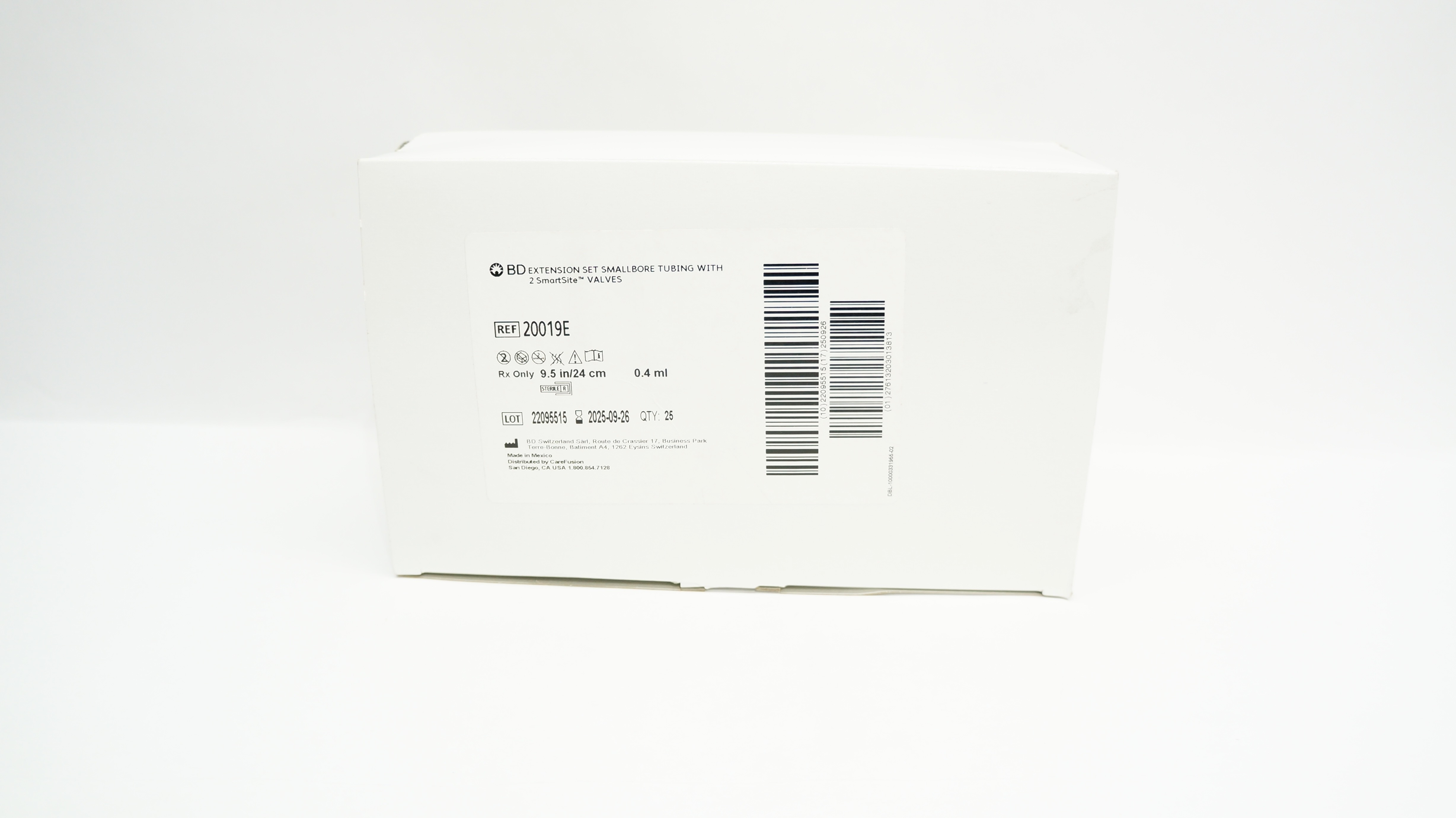 BD 20019E Extension Set Smallbore Tubing W/2 Valves 9.5In,0.4mL - Box of 25