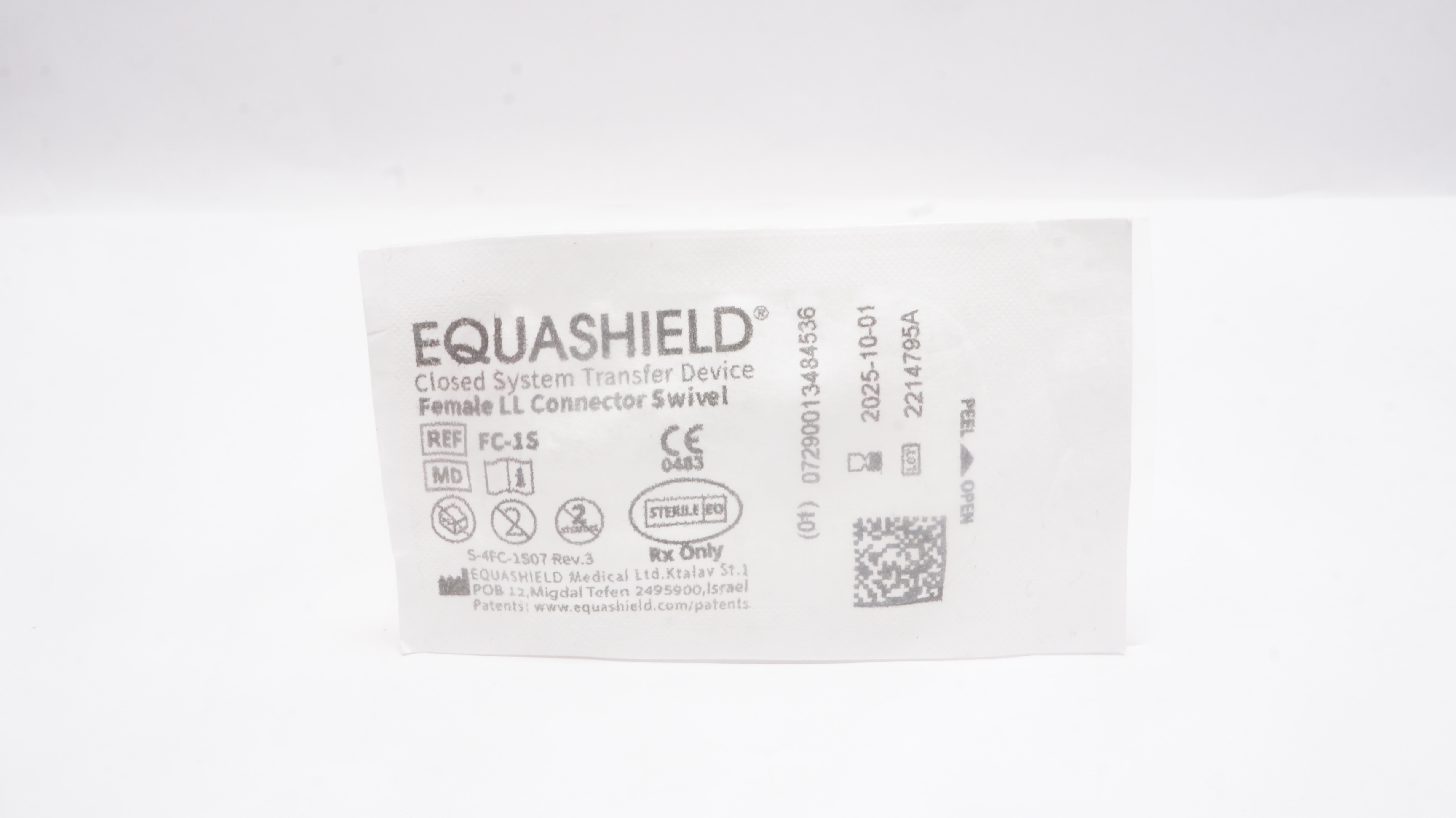 Equashield Medical FC-1S Closed System Drug Transfer Device Female LL Connector