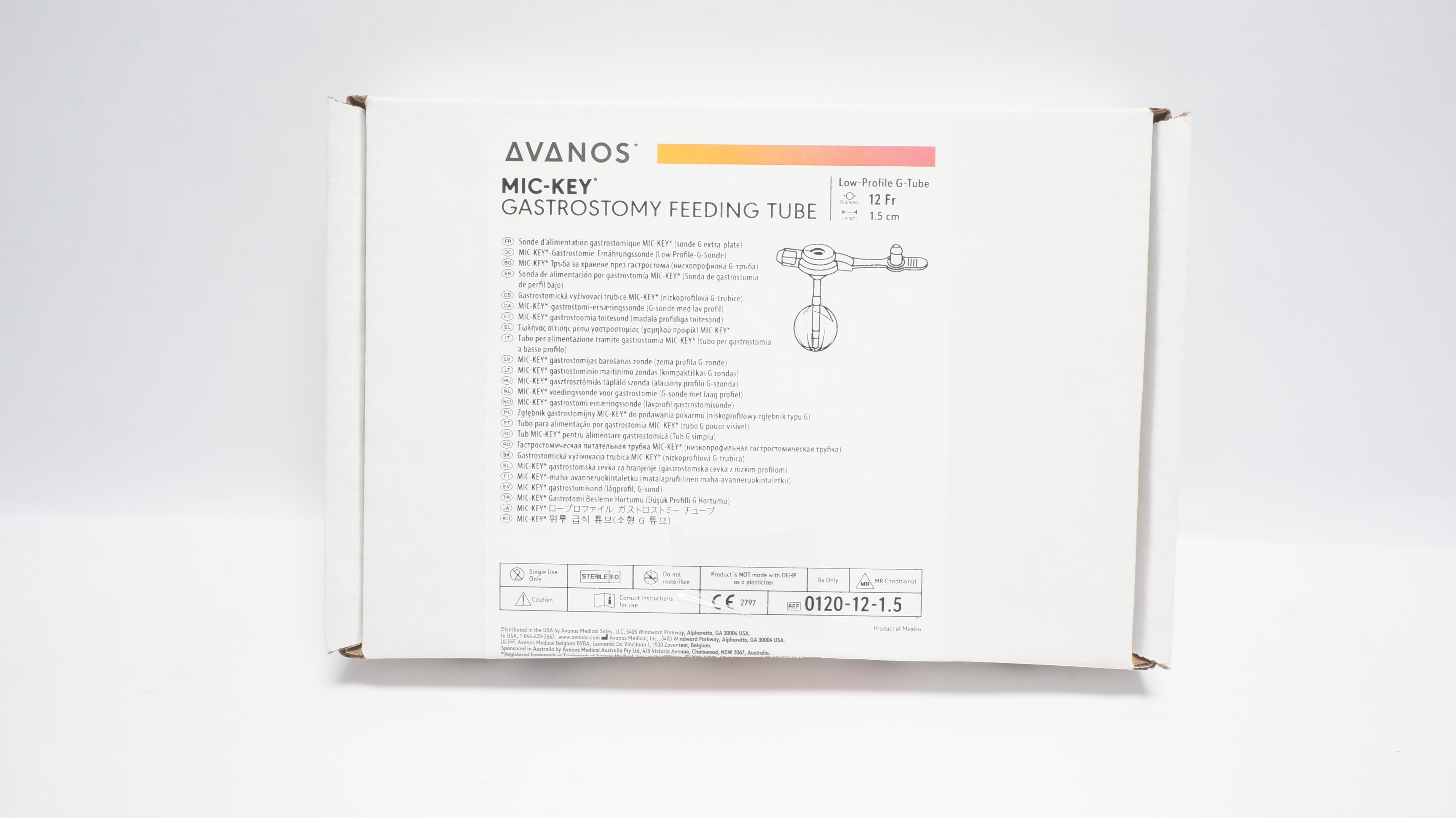 Avanos 0120-12-1.5 MIC-KEY Gastrostomy Feeding Tube Low-Profile G-Tube 12Fr (x)
