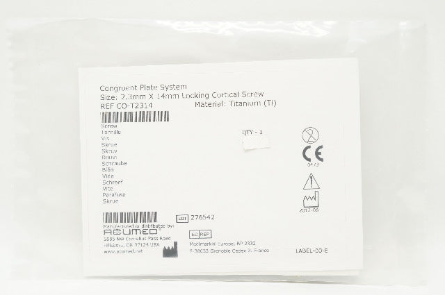 Acumed CO-T2314 Congruent Plate System 2.3mm x 14mm Locking Cortical Screw
