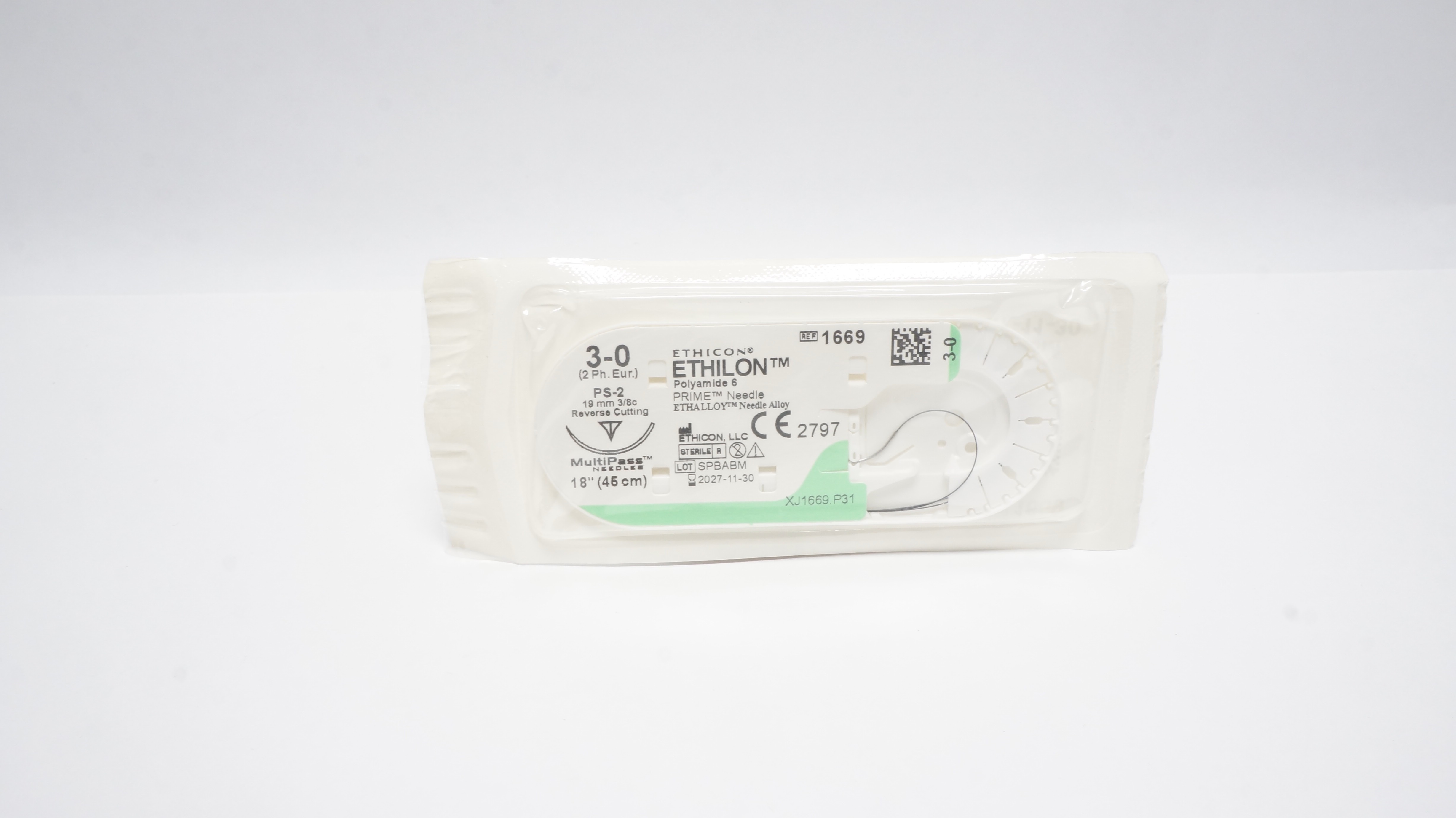 Ethicon 1996 3-0 Ethilon Polyamide 6, 18in. Stre. PS-2 19mm 3/8c Reverse Cutting