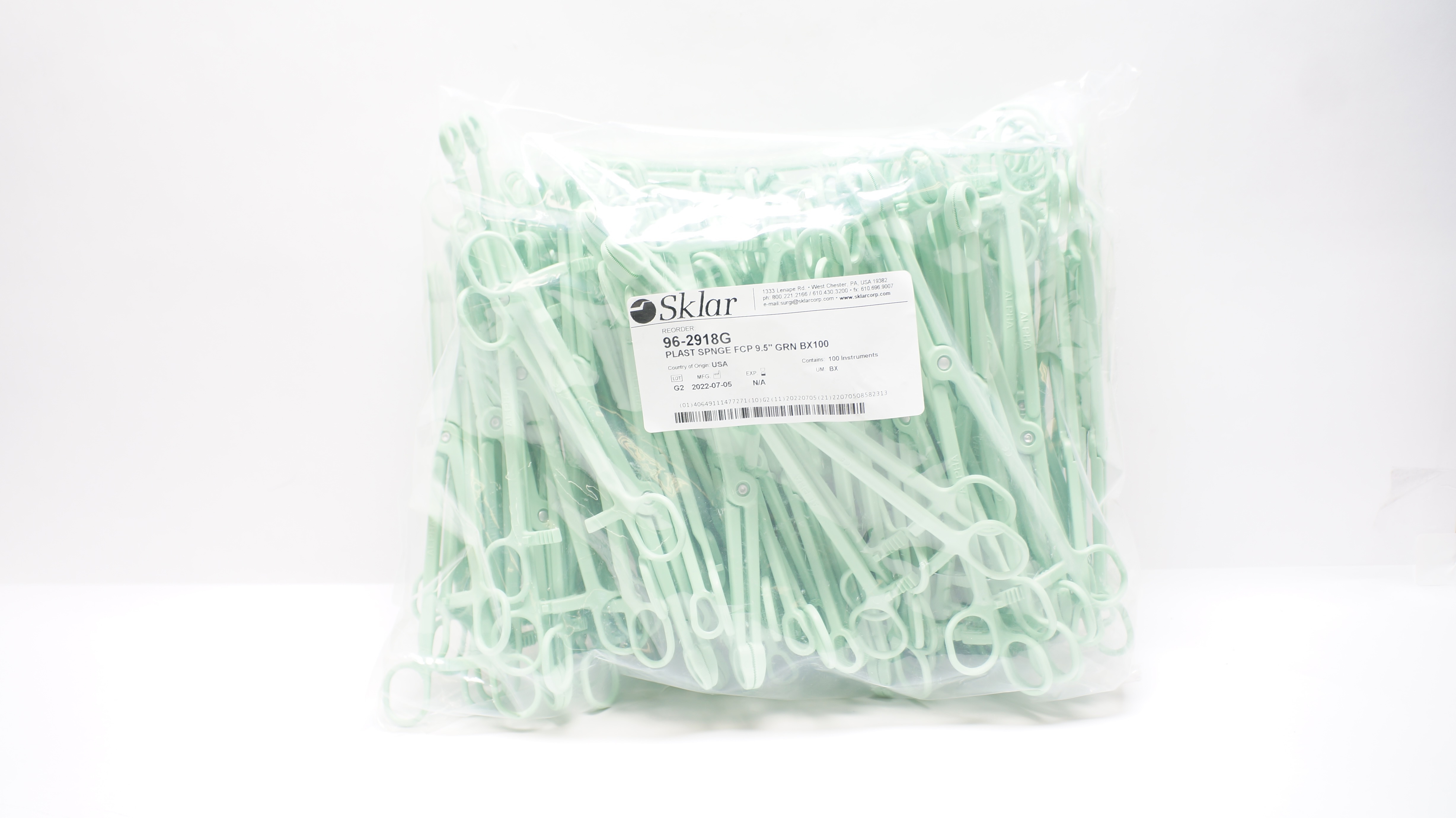 Sklar 96-2918G Plastic Sponge Forceps 9.5 inch - Pack of 100