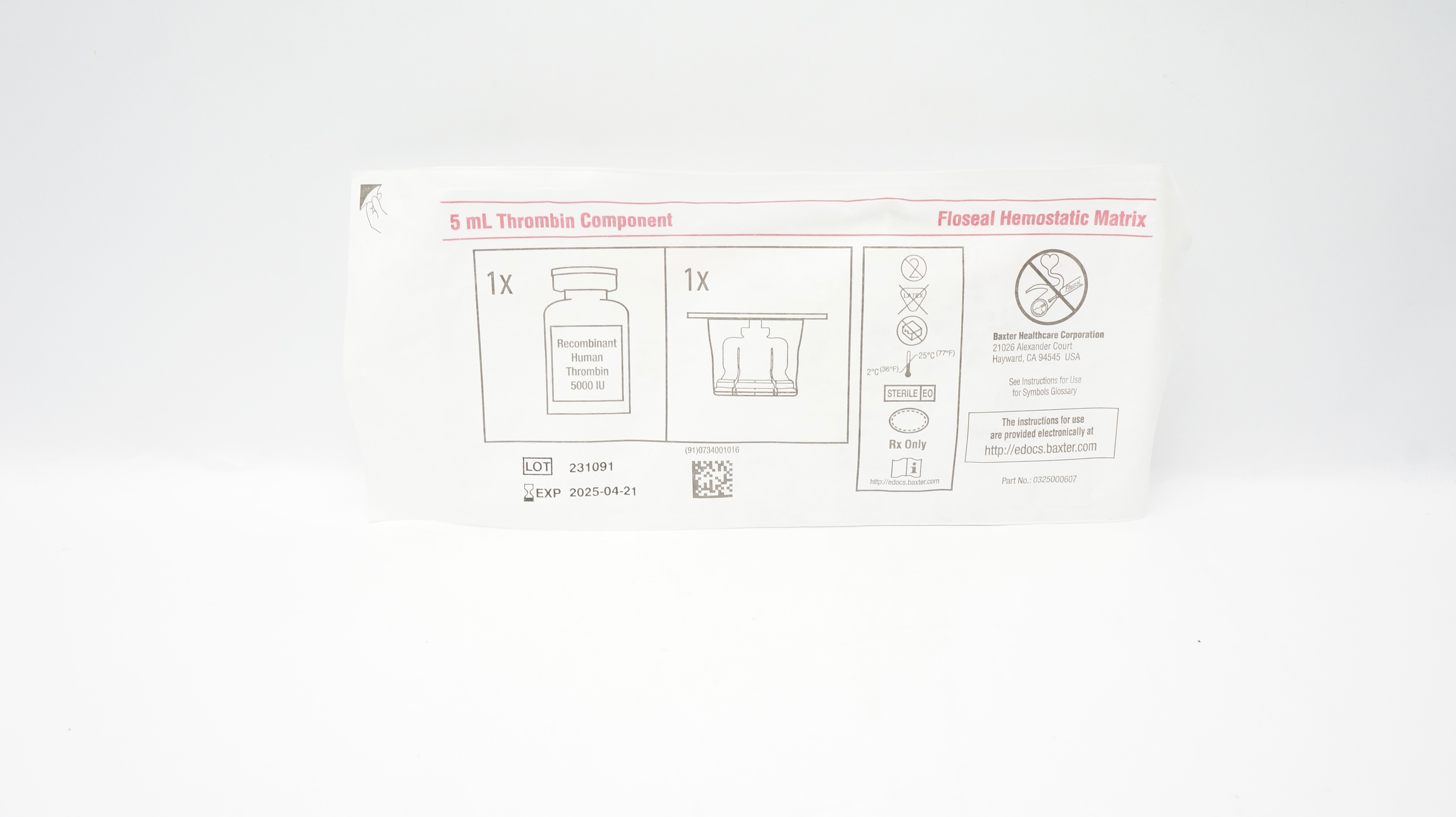 Baxter 0308212 Thrombin Component Floseal Hemostatic Matrix 5mL