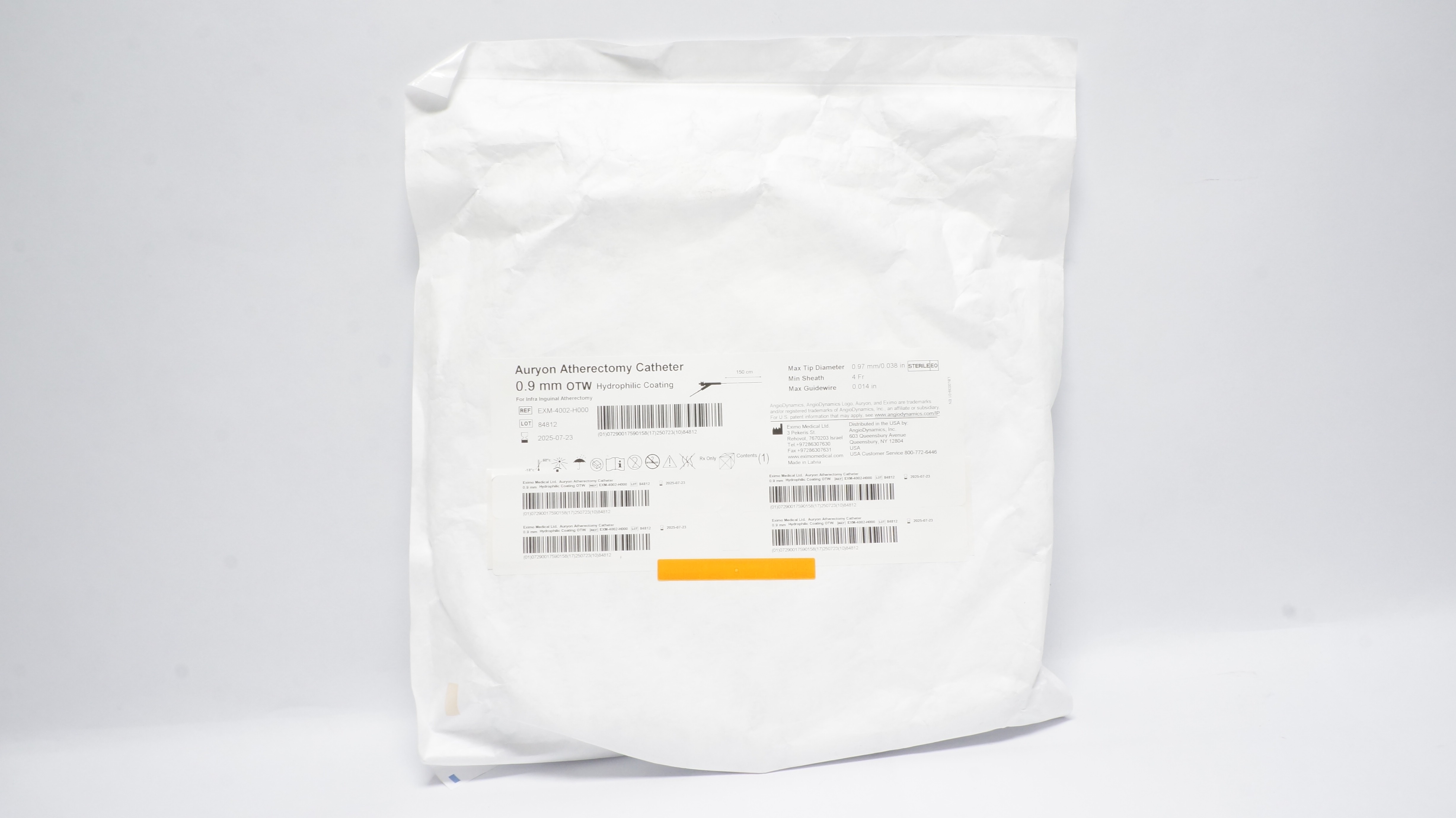 ANGIO DYNAMICS EXM-4002-H000 Auryon Catheter 0.9mm OTW Hydrophilic Coating  (x)