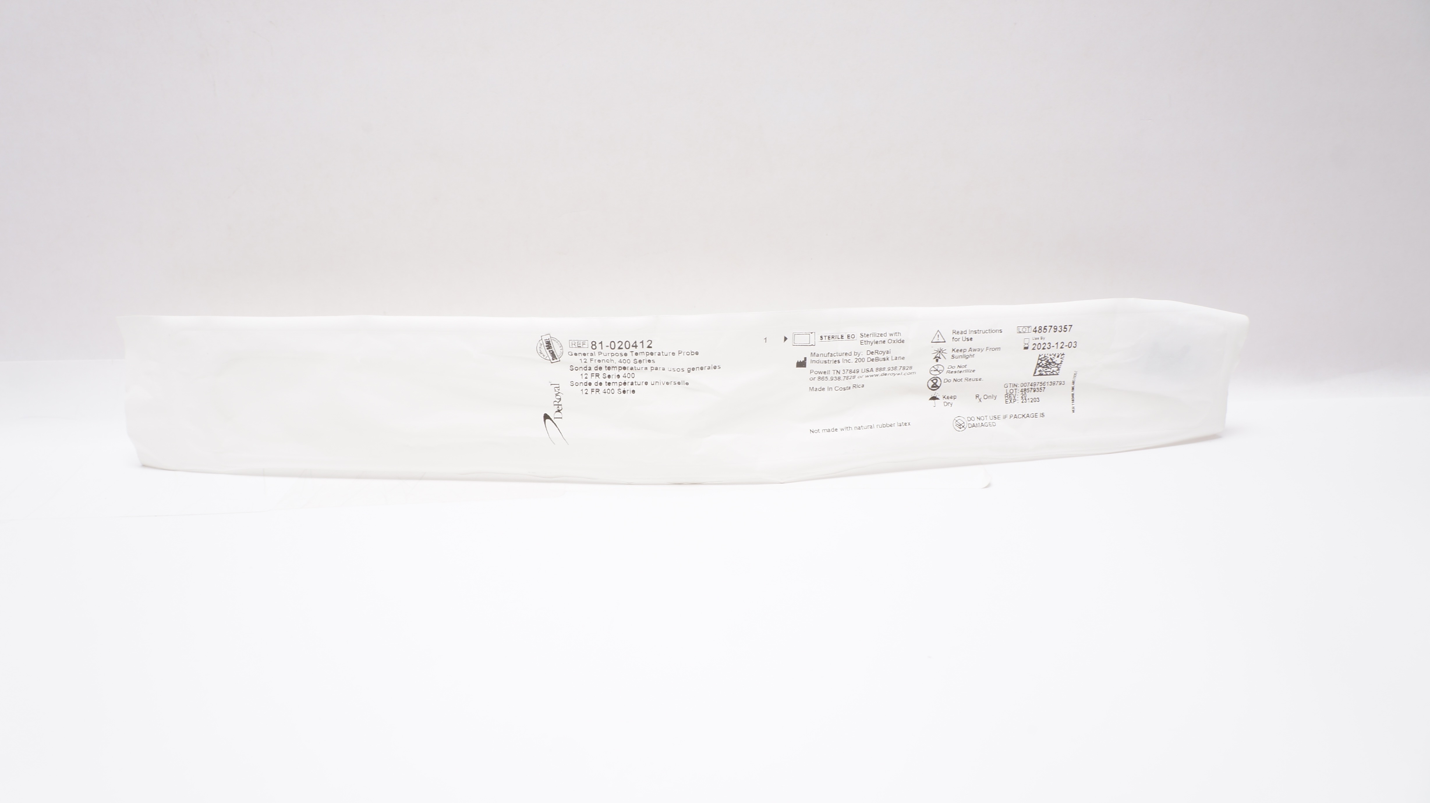 DeRoyal 81-020412 General Purpose Temperature Probe 12Fr, 400 Series (x)