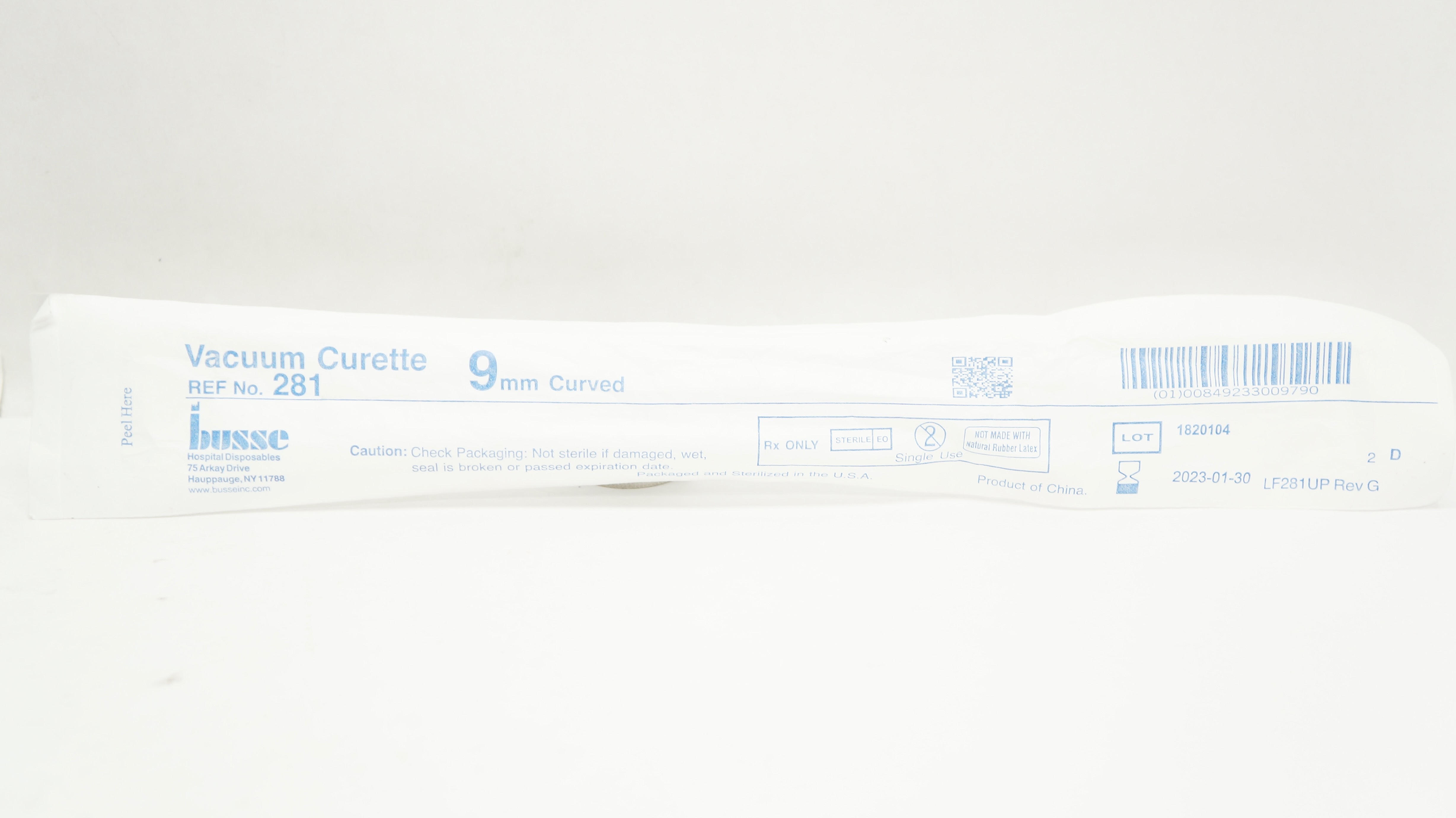 Busse 281 Vacuum Curette, Curved,  9mm (x)
