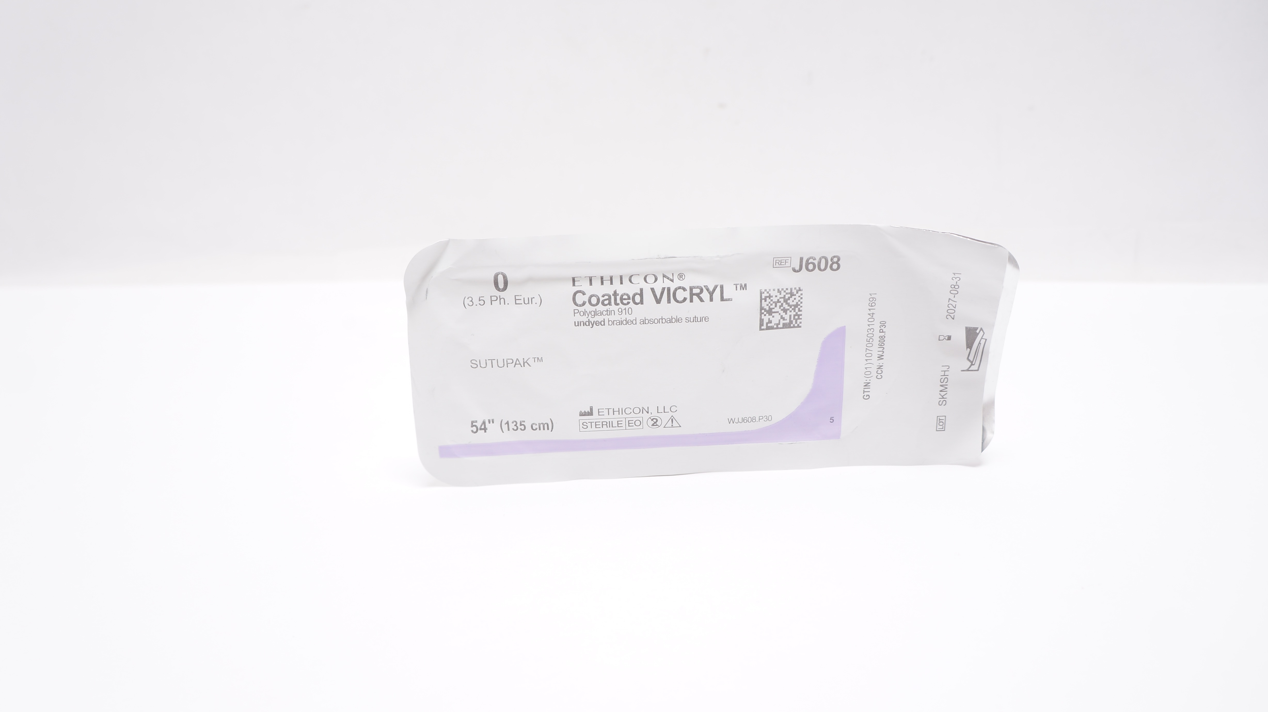 Ethicon J608 0 Sutupak Coated VICRYL Polyglactin Undyed Braided Stre, 54inch