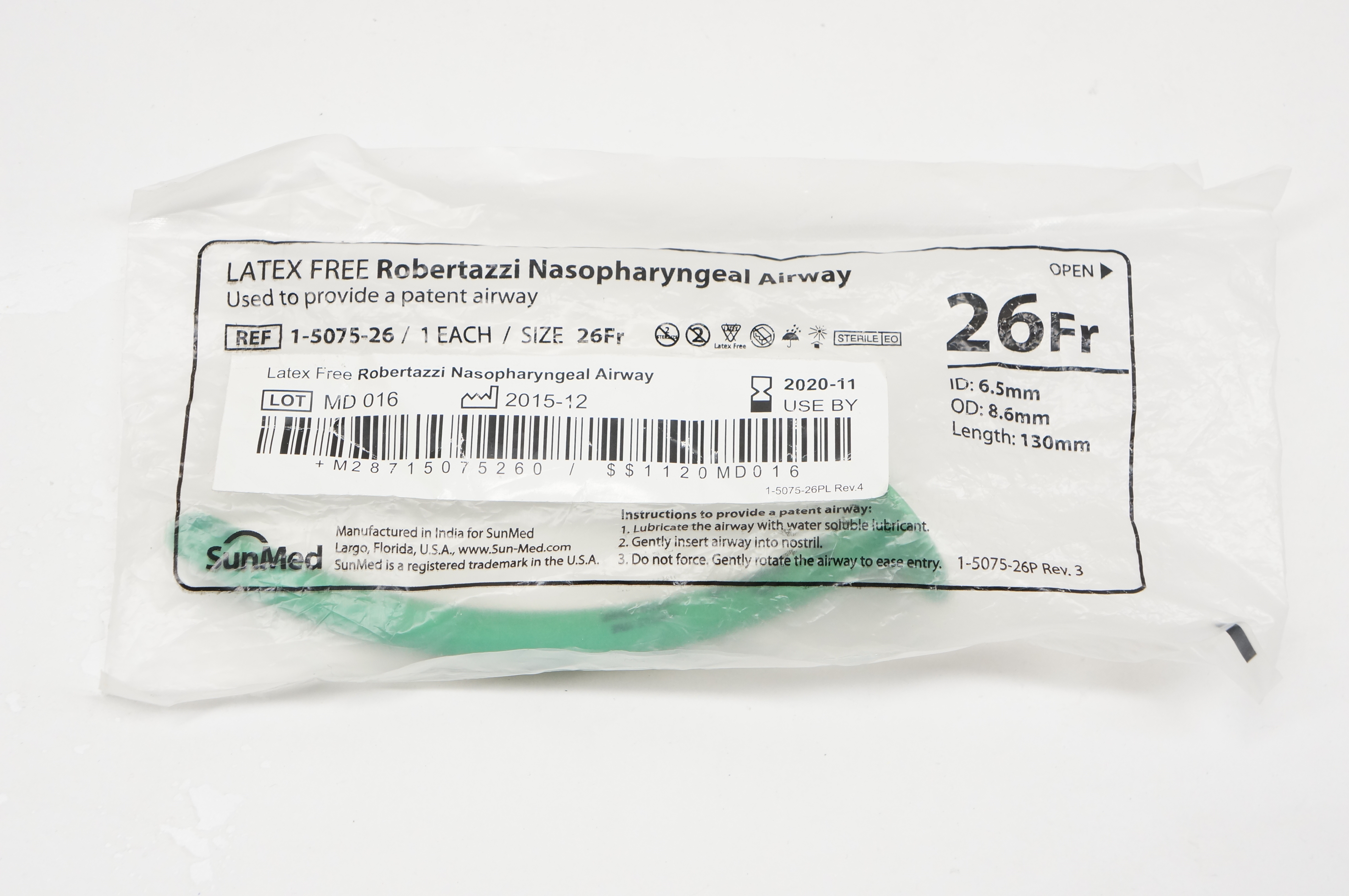 SunMed 1-5075-26 Robertazzi Nasopharyngeal Airway 26Fr.