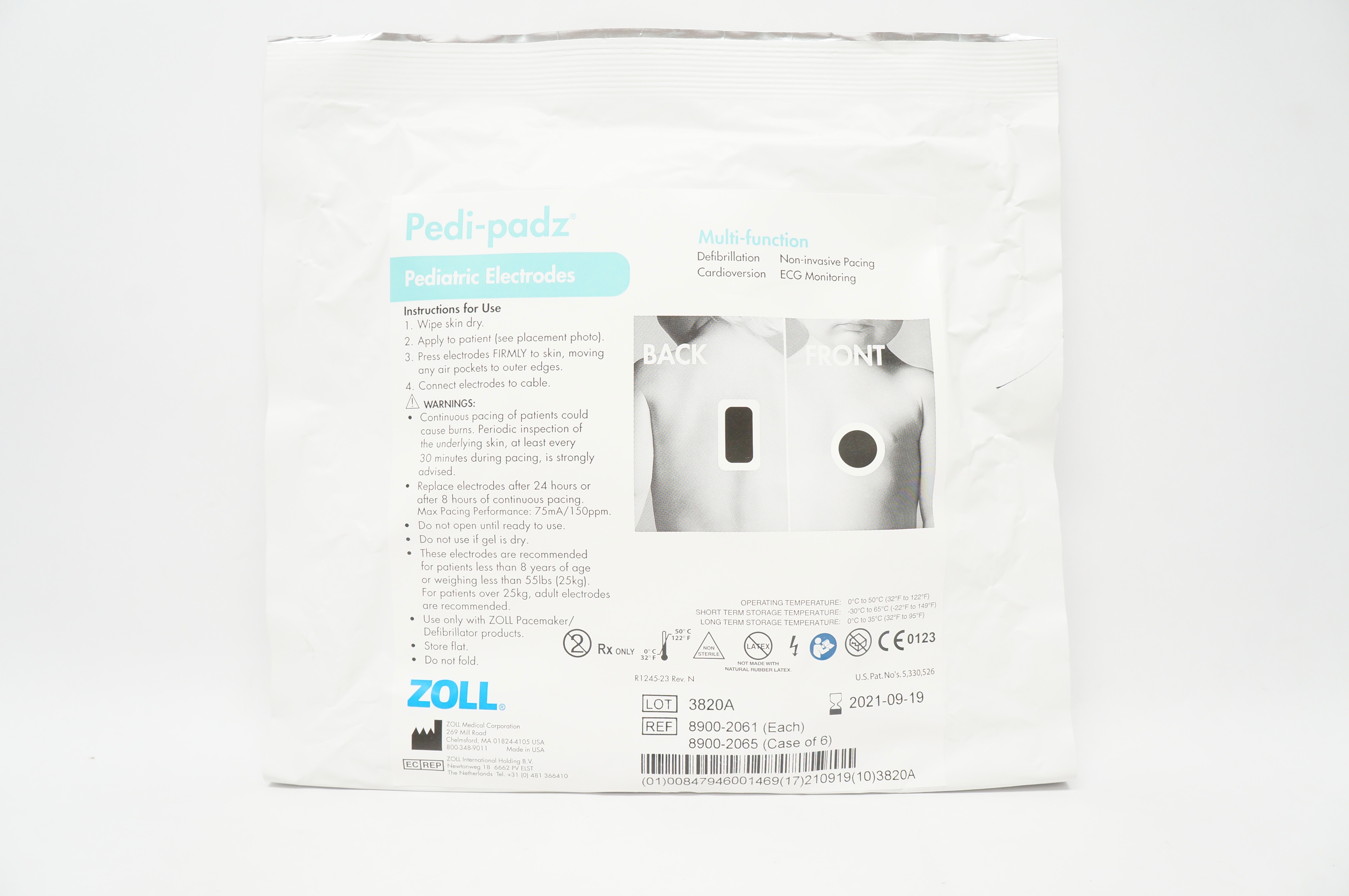 Zoll 8900-2061 Pedi-padz Multi-Function Pediatric Electrodes > 8Years >55lbs (x)