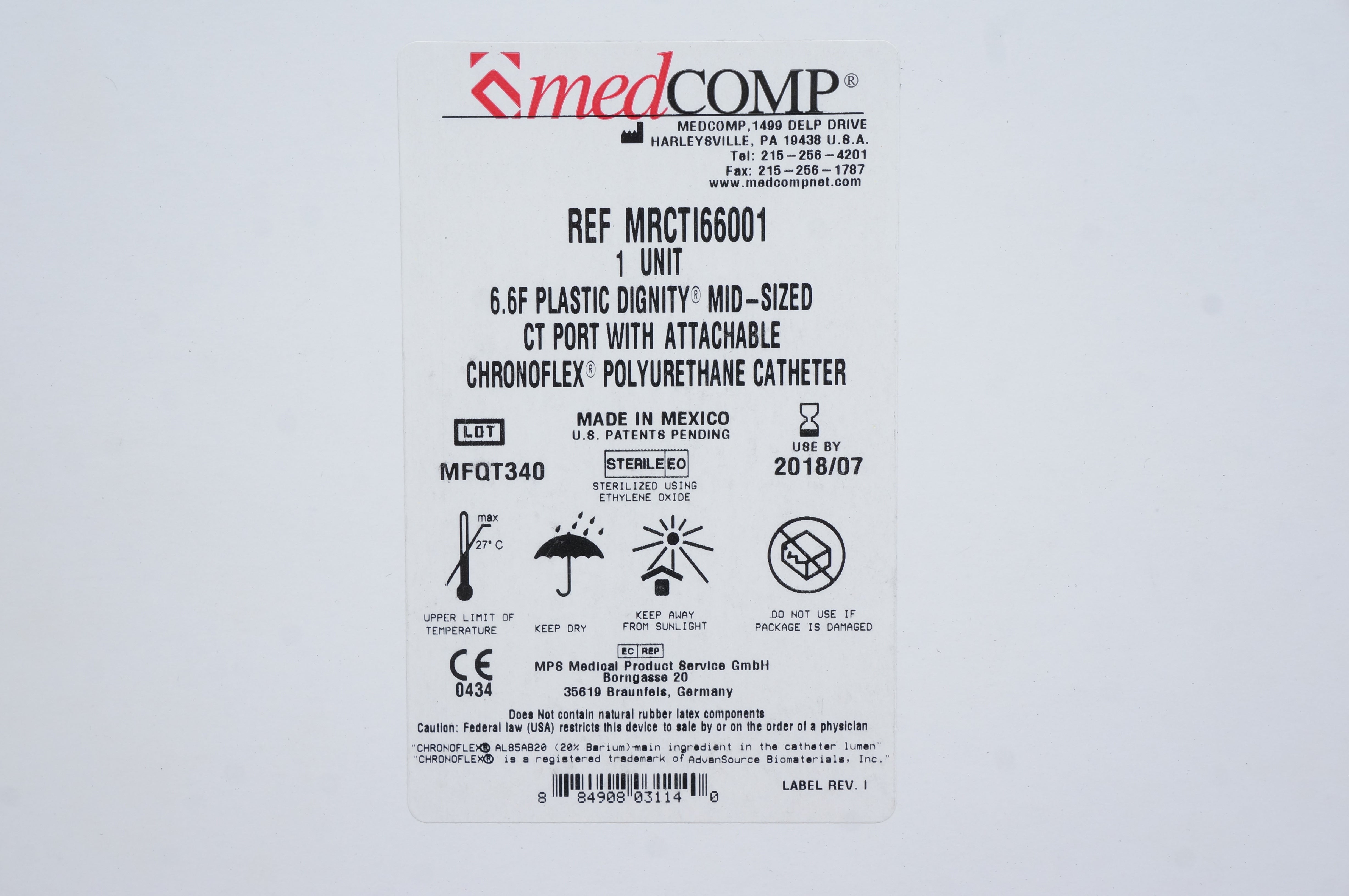 MedComp MRCTI66001 6.6F Plastic Dignity Mid-Sized CT Port (x)