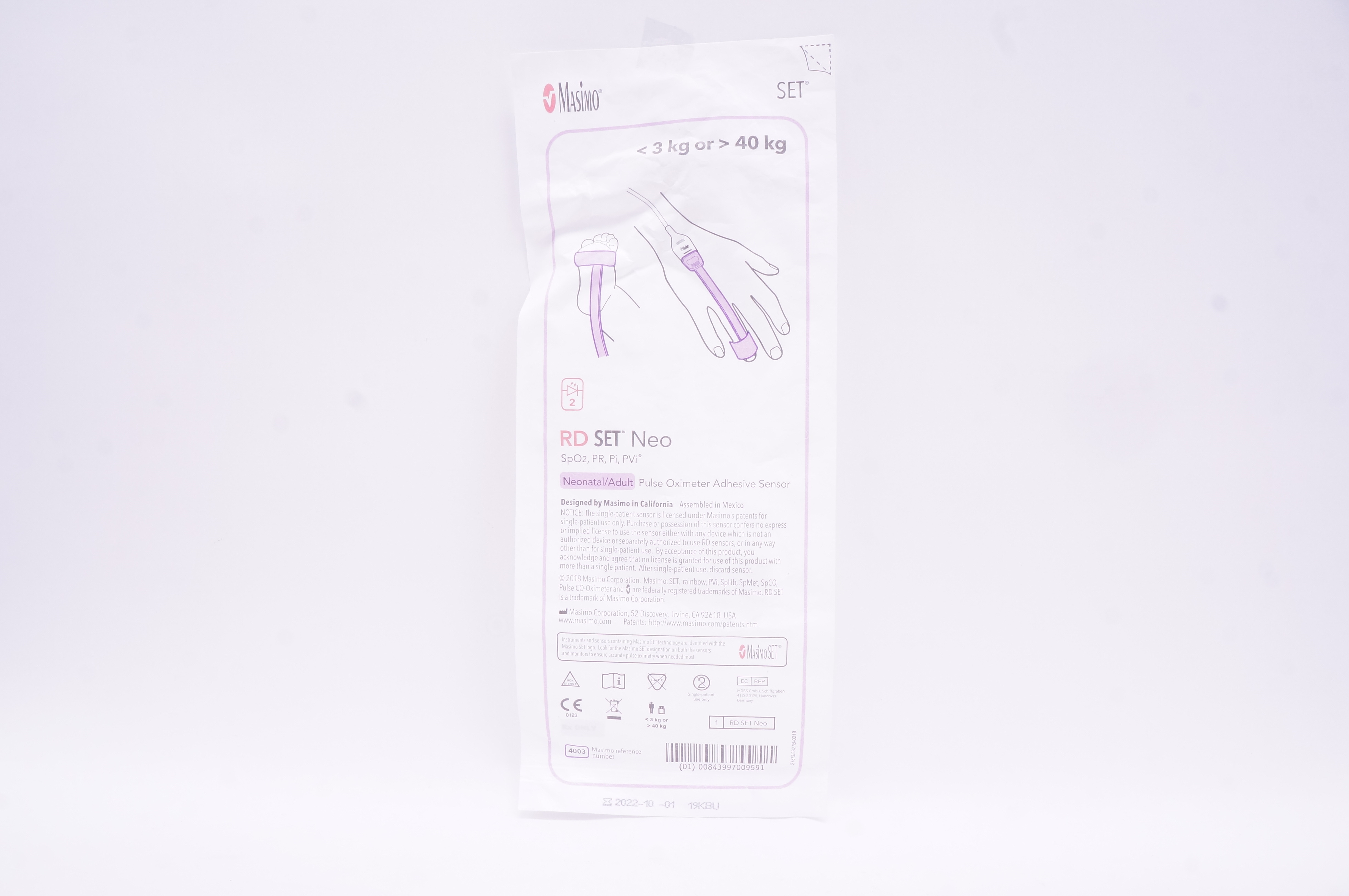 Masimo 4003 RD SET Neonatal/Adult Pulse Oximeter Adhesive Sensor <3kg or>40kg(x)