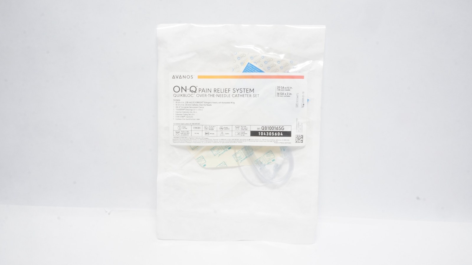 Avanos QB10016SG ON-Q Pain Relief System Catheter Set 20 GA x 4 in.