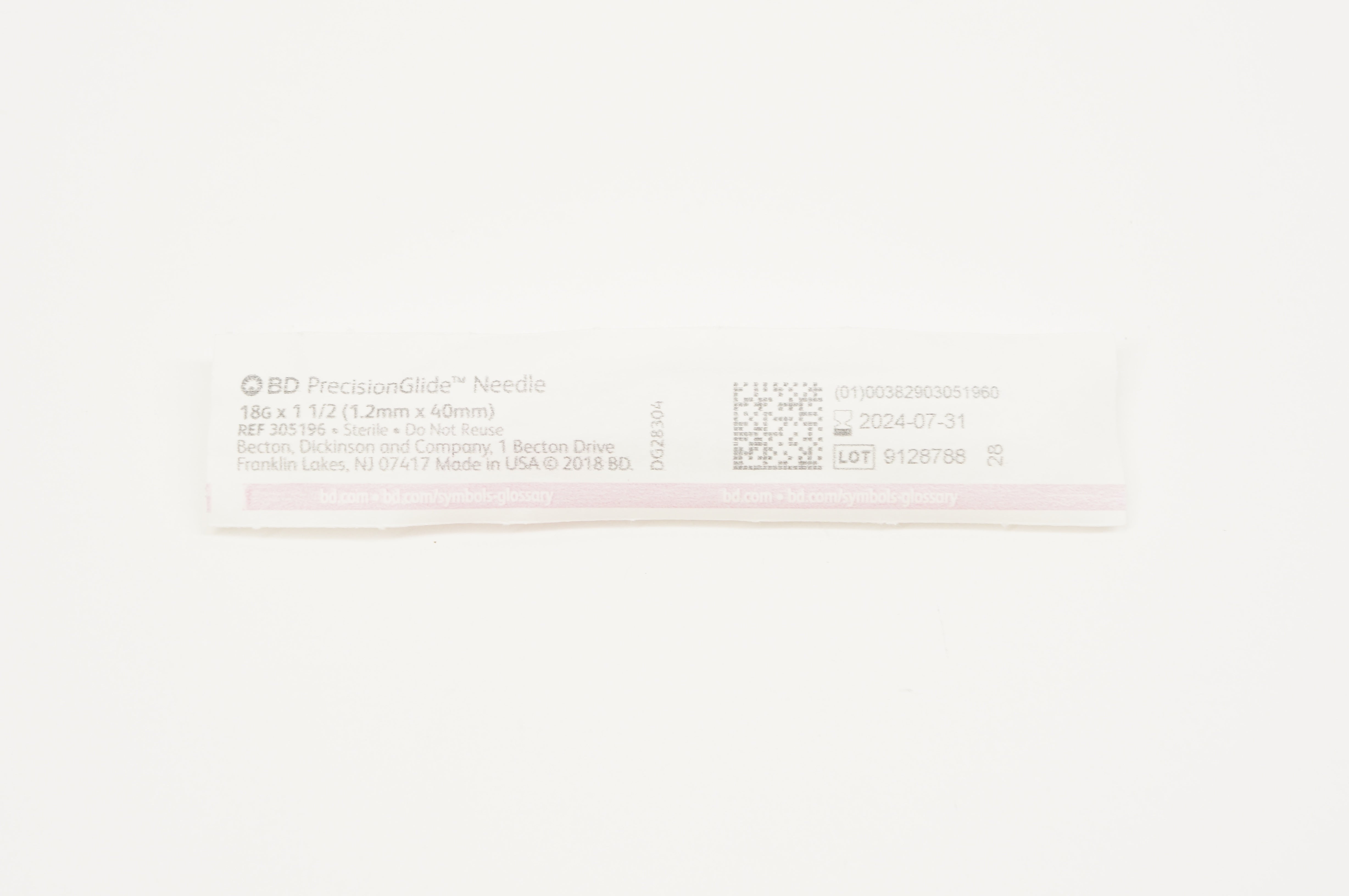 BD 305196 Precision Glide Ndle 18G x 1-1/2inch