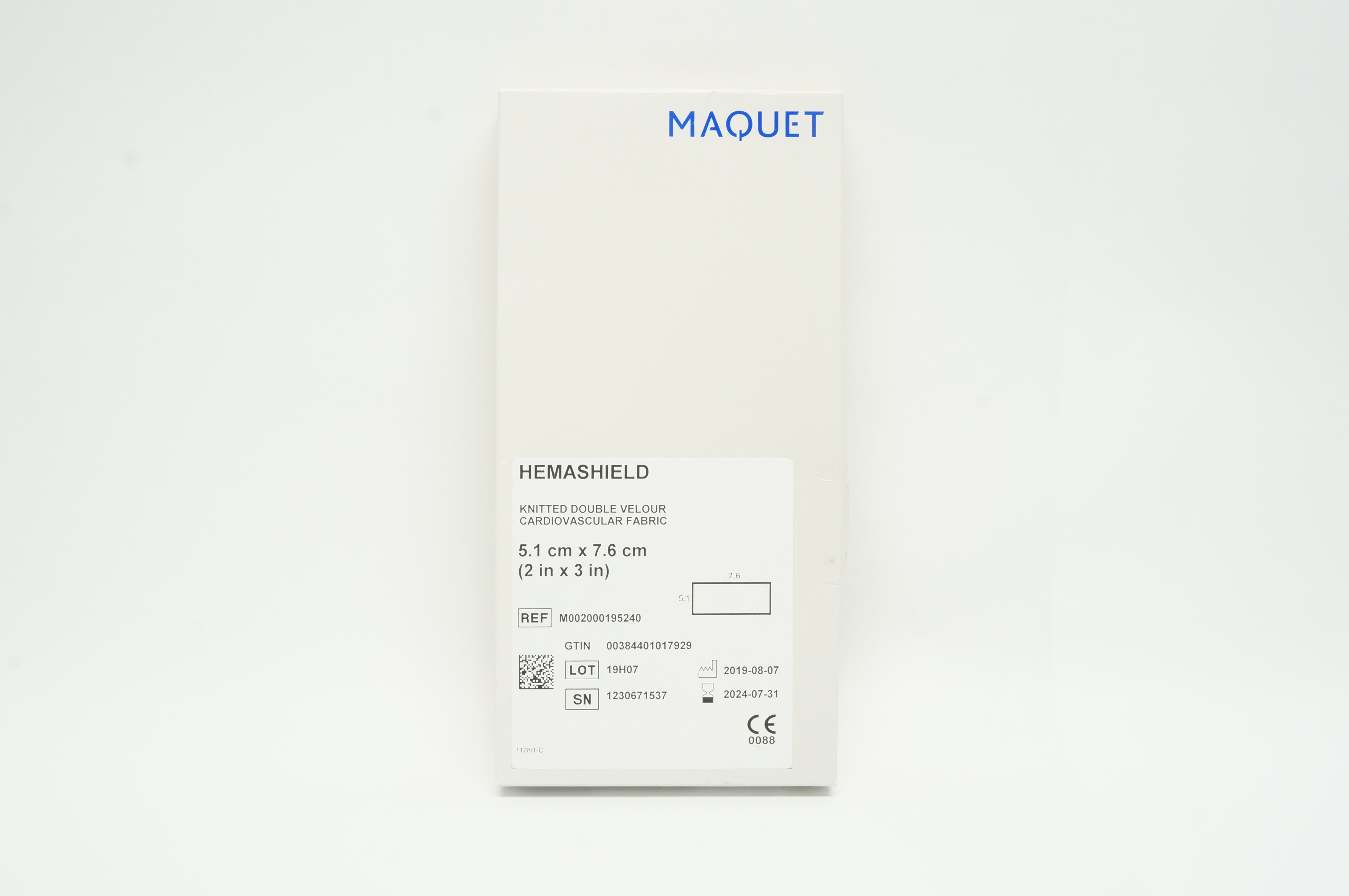 Maquet M002000195240 Hemashield Knitted Double Velour Cardiovascular 2in x 3in