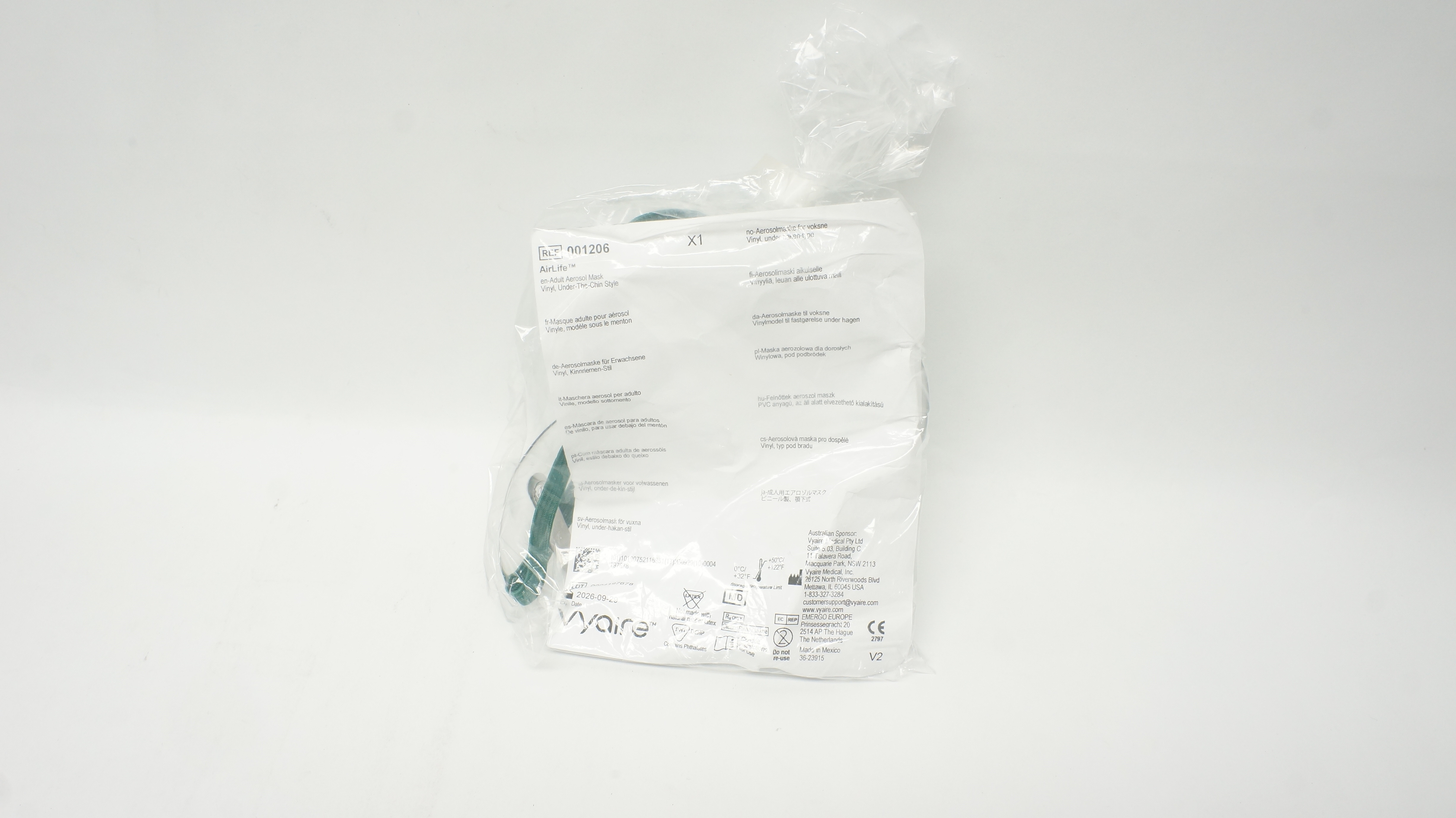 Vyaire 001206 AirLife Adult Aerosol Mask Vinyl Under-The-Chin Style