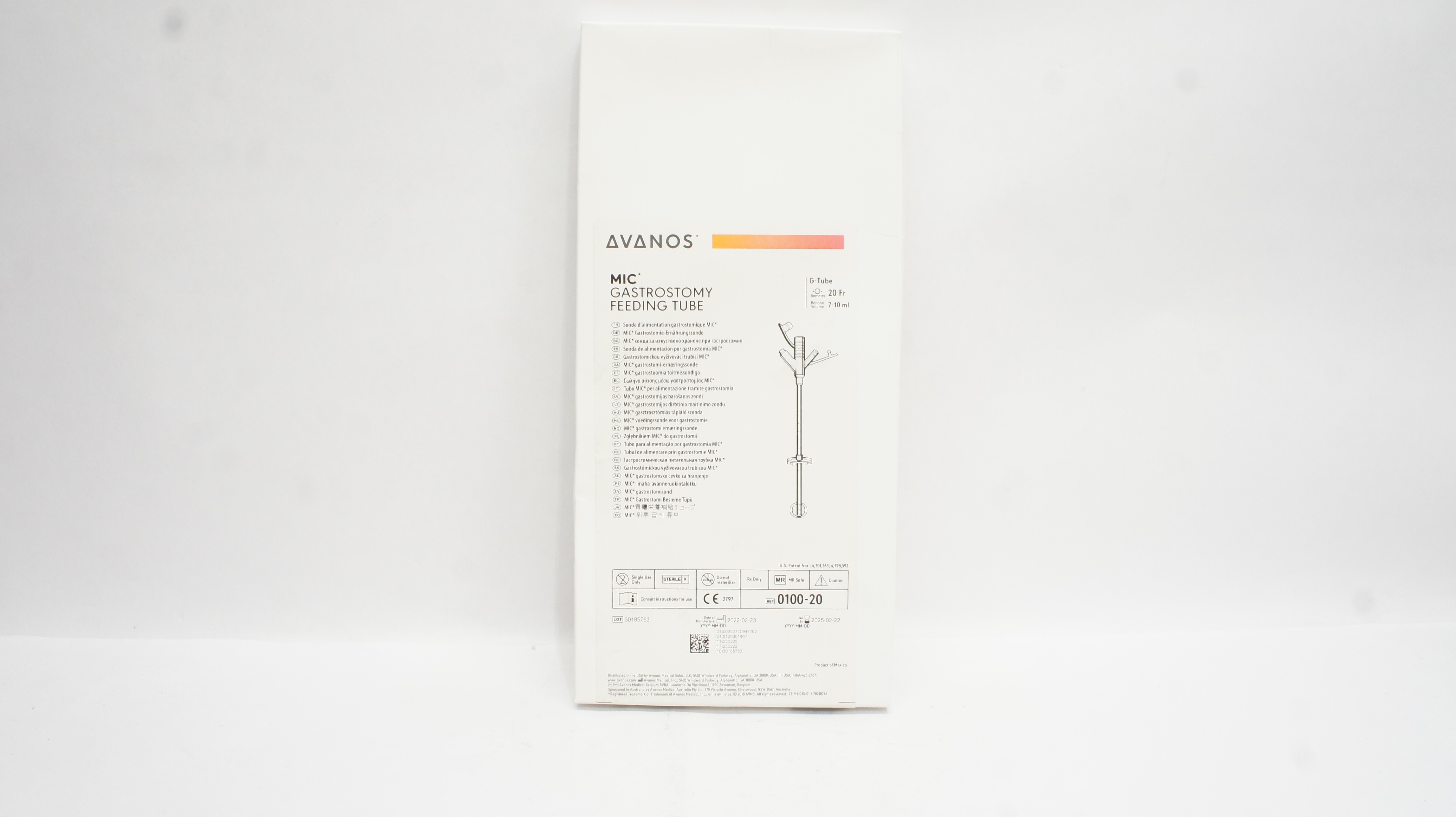 Avanos 0100-20 MIC Gastrostomy Feeding Tube 20Fr. 7-10ml