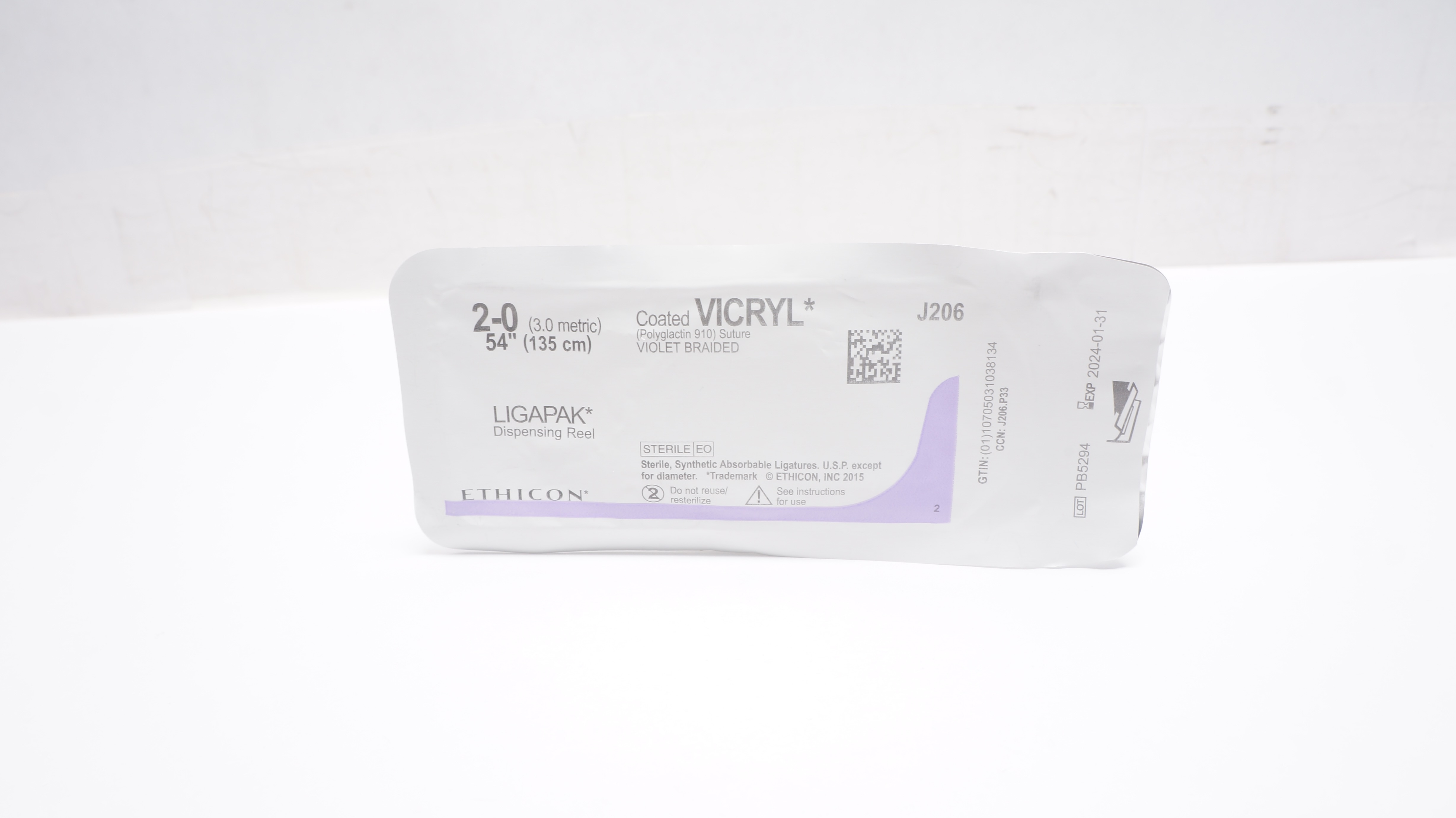 Ethicon J206 2-0 Coated VICRYL Stre Ligapak Dispensing Reel, 54inch (x)