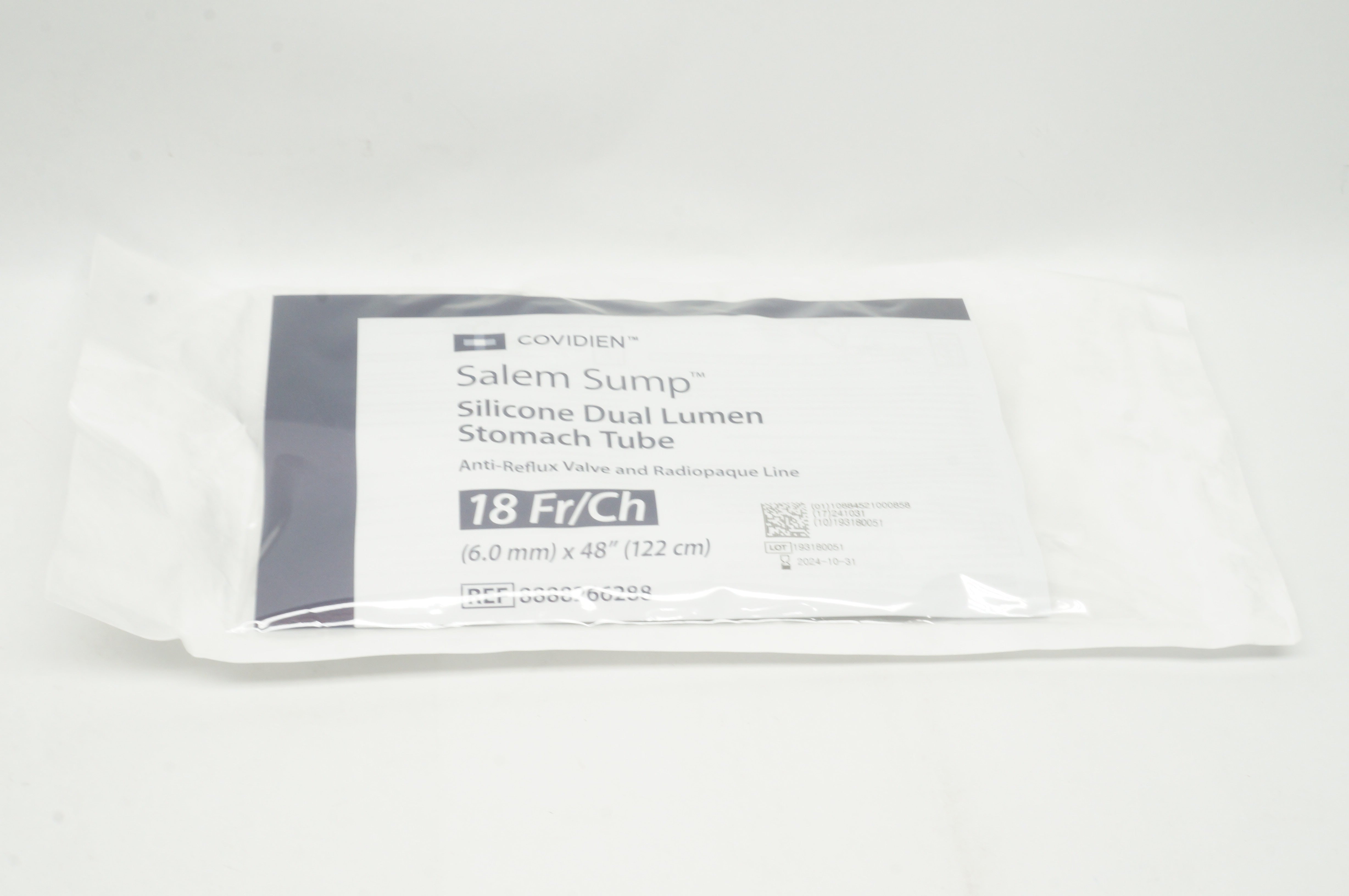 Covidien 8888266288 Salem Sump Silicone Dual Lume Stomach Tube 18Fr. x 48inch