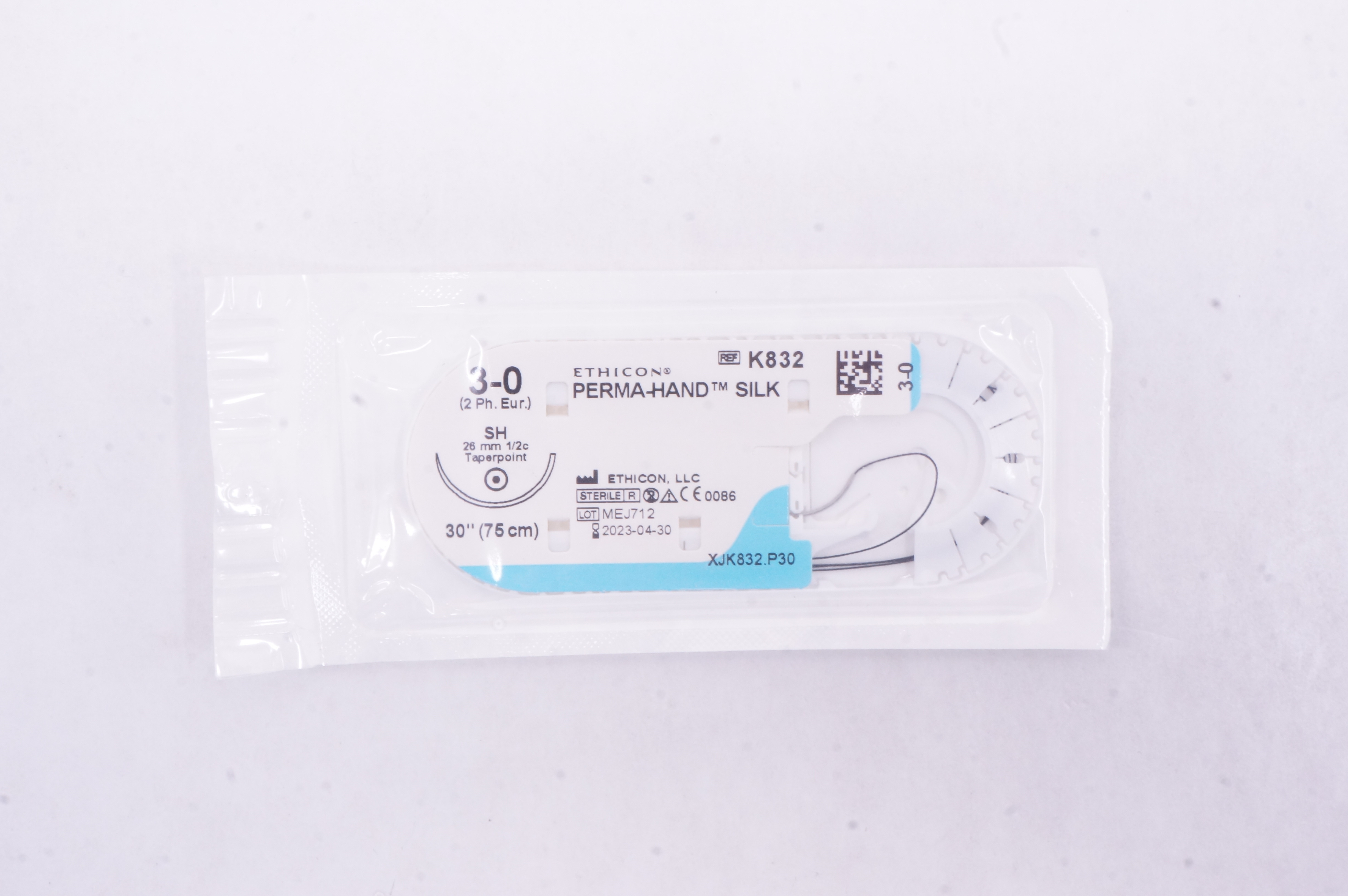 Ethicon K832 3-0 PERMA-HAND SILK Stre SH 26mm 1/2c Taperpoint, 30inch (x)
