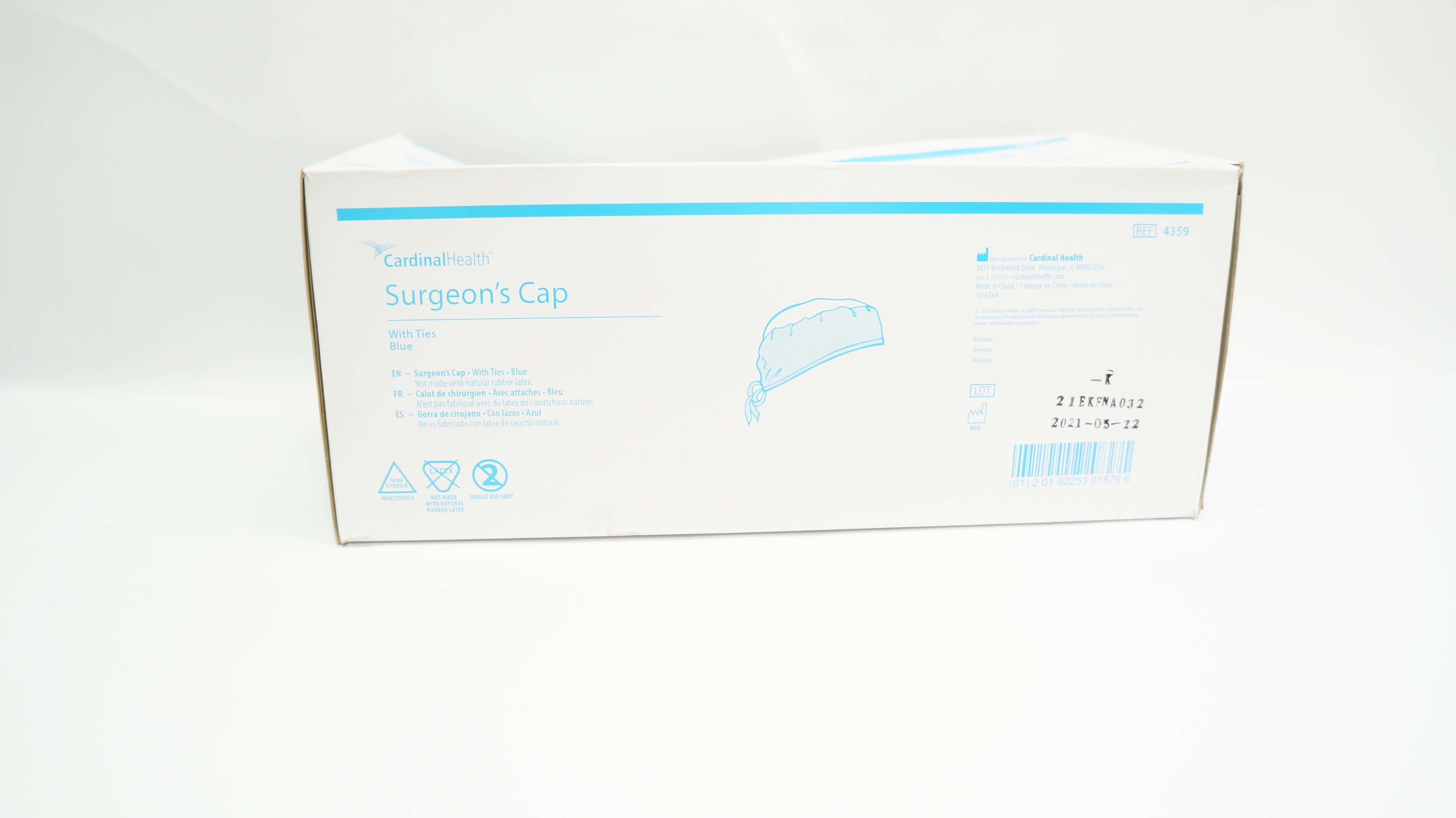 Cardinal Health 4359SMS SMS Surgeon's Cap W/Ties,  Blue - Box of 100