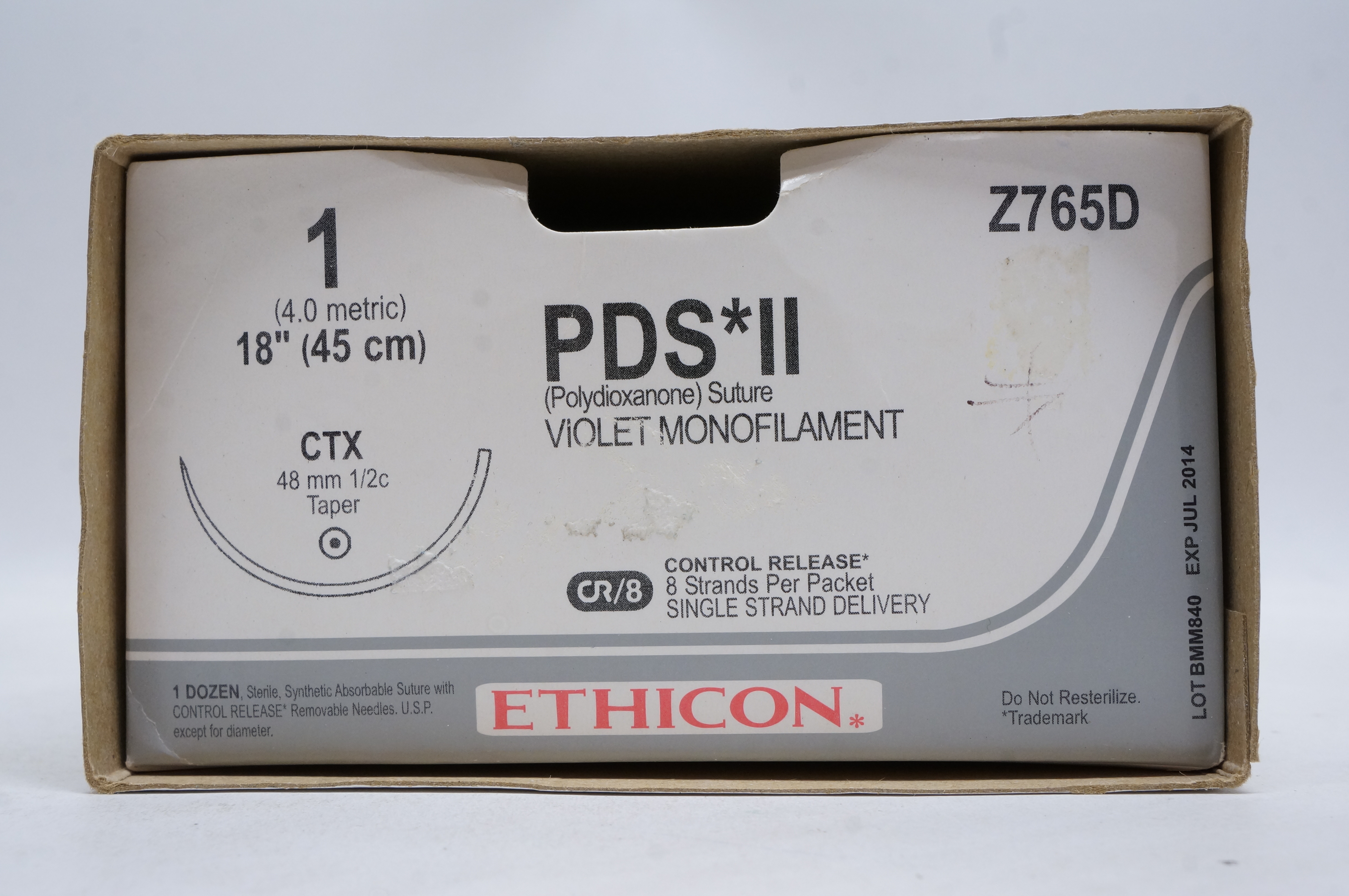 Ethicon Z765D 1 PDS II, CTX, 48mm 1/2c Taper, 18inch (x) - Box of 12