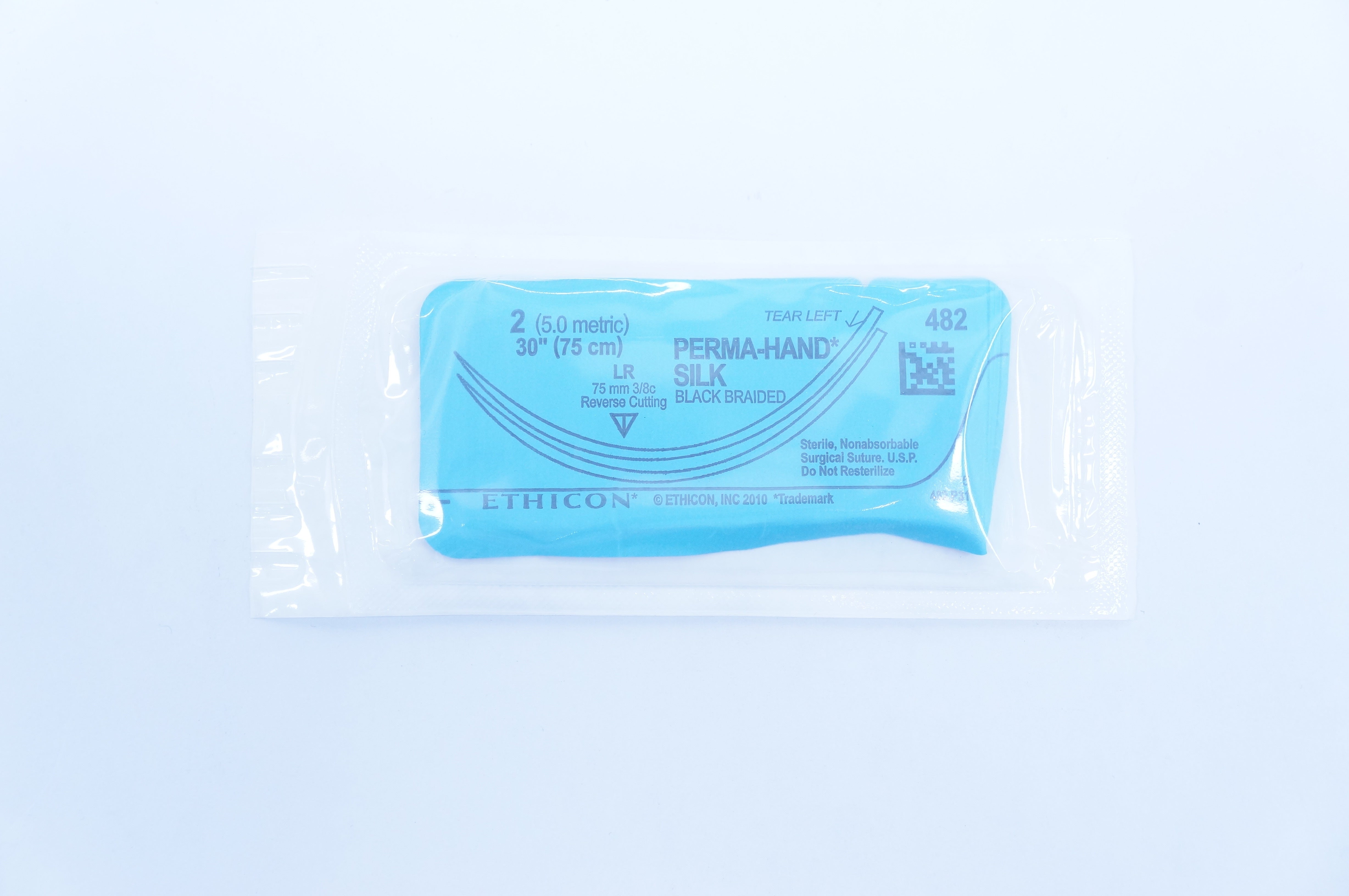 Ethicon 482 2 Perma-Hand LR 75mm 3/8c Reverse Cutting, 30inch
