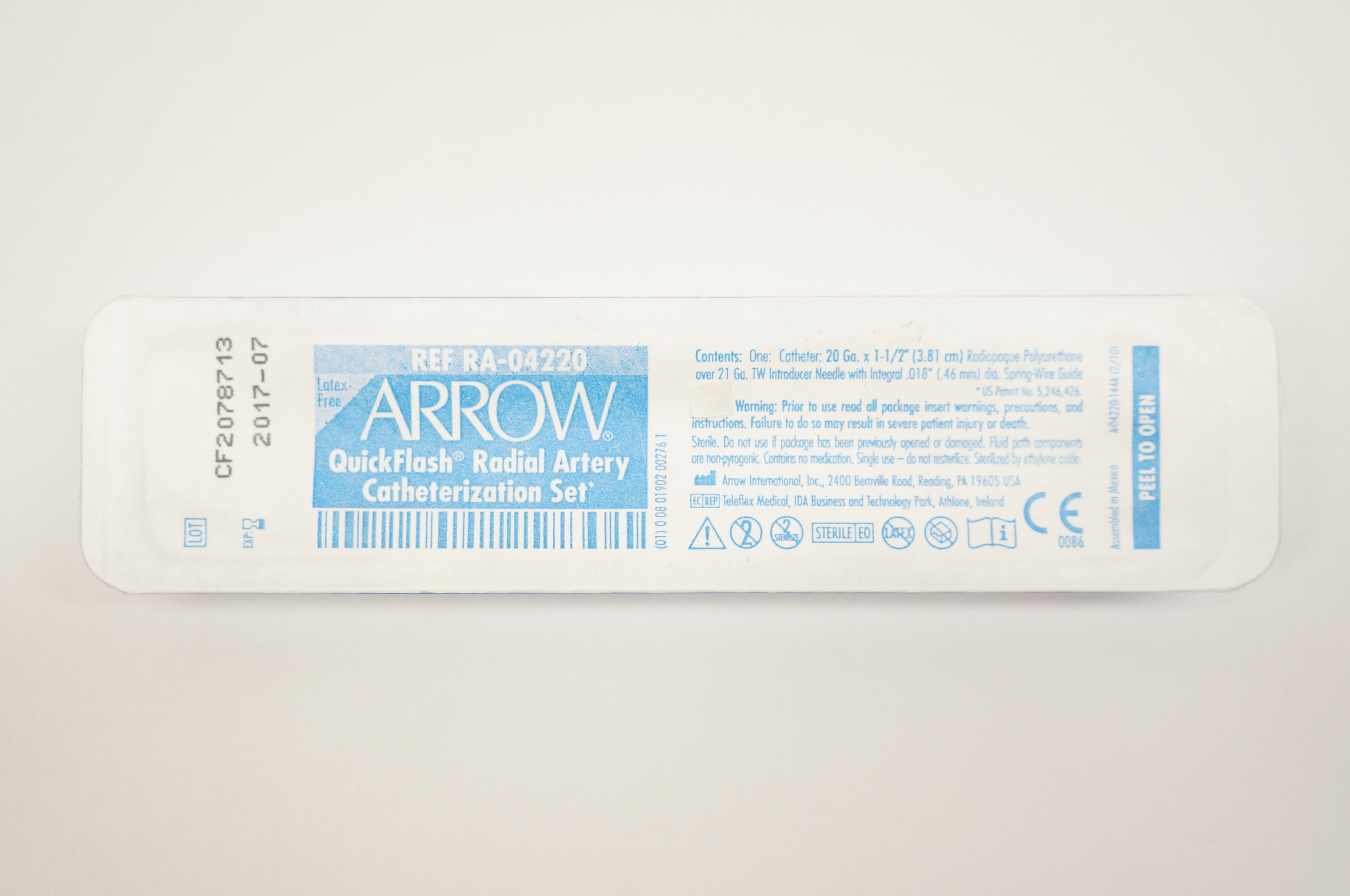 Arrow RA-04220 QuickFlash Radial Artery Catheterization Set 20Ga - 1-1/2inch (x)